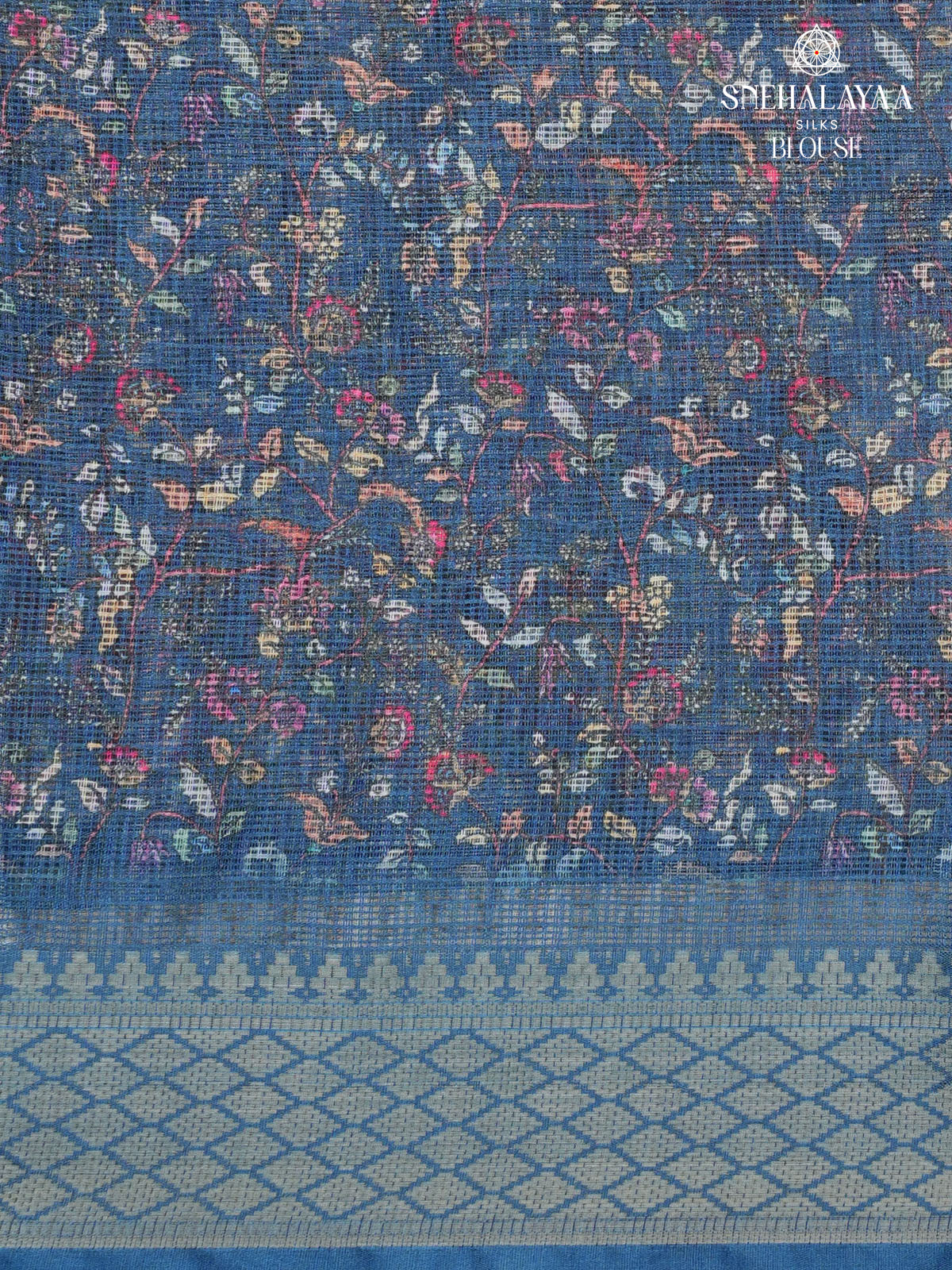 Pastel Blue Printed Kota Saree