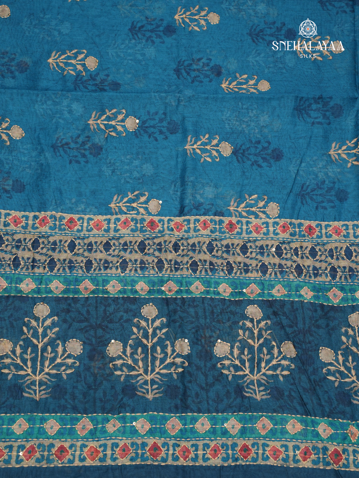 Pastel Blue Linen Embroidery Saree