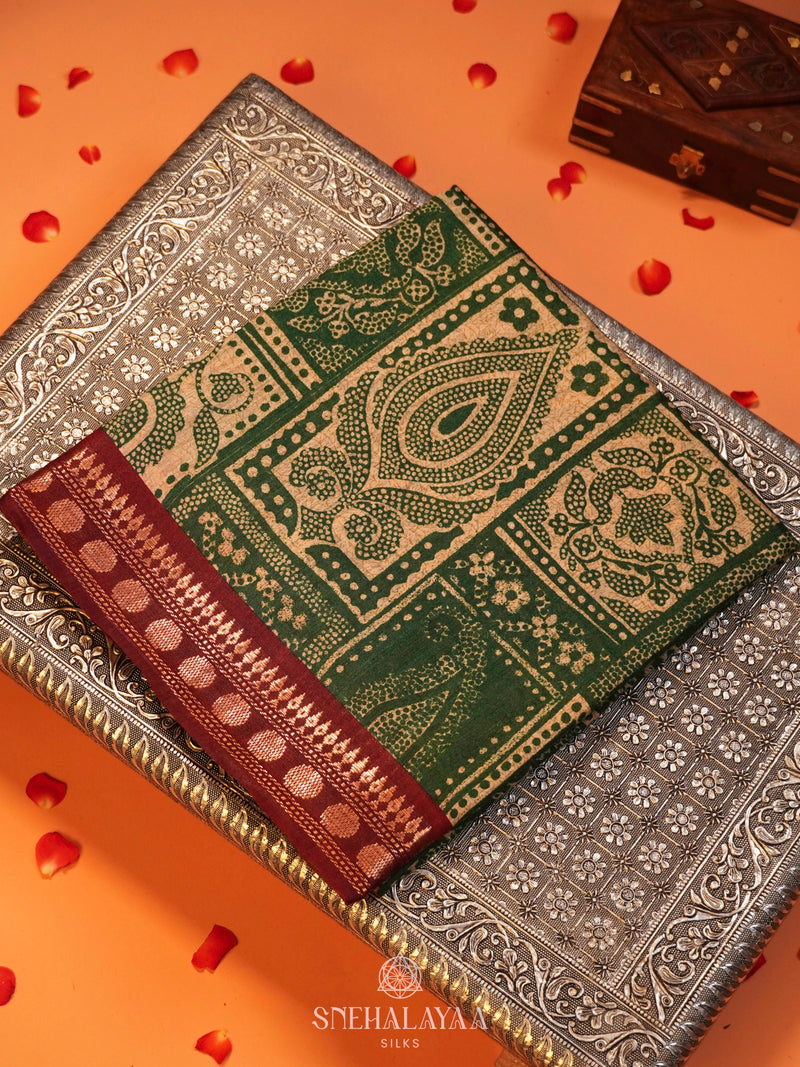 Olive Green Munga Tussar Saree