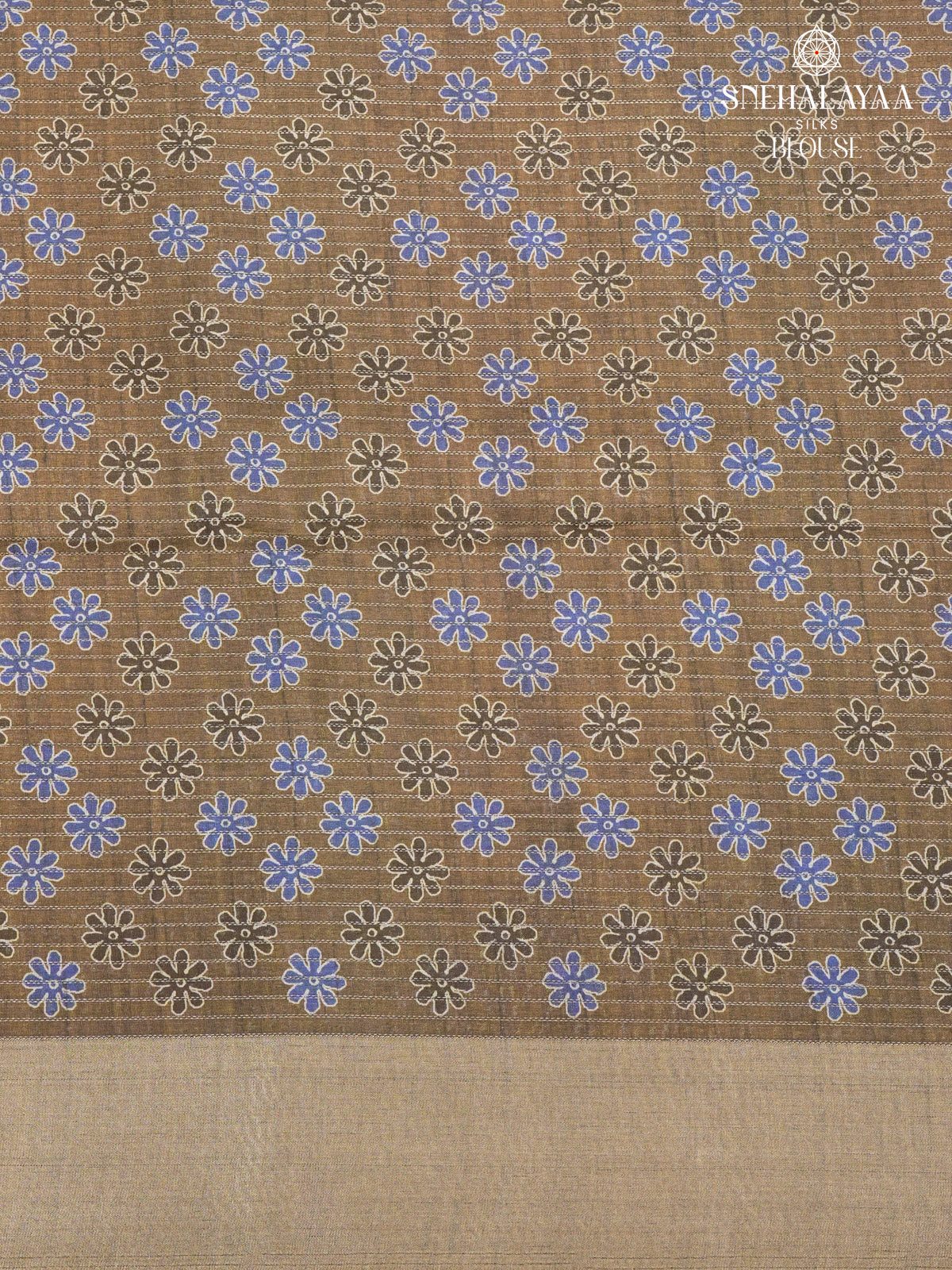 Sky Blue Floral Printed Tussar Saree