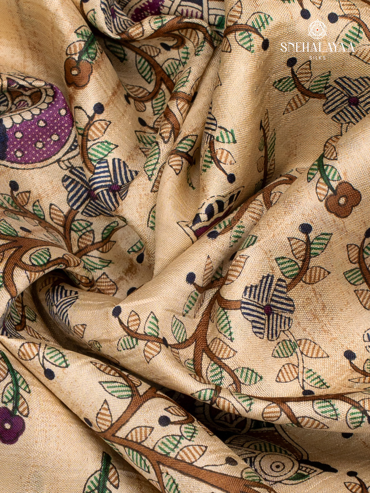 Sandal Printed Tussar Saree