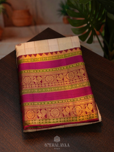 Cream Kanchi Linen Silk Saree