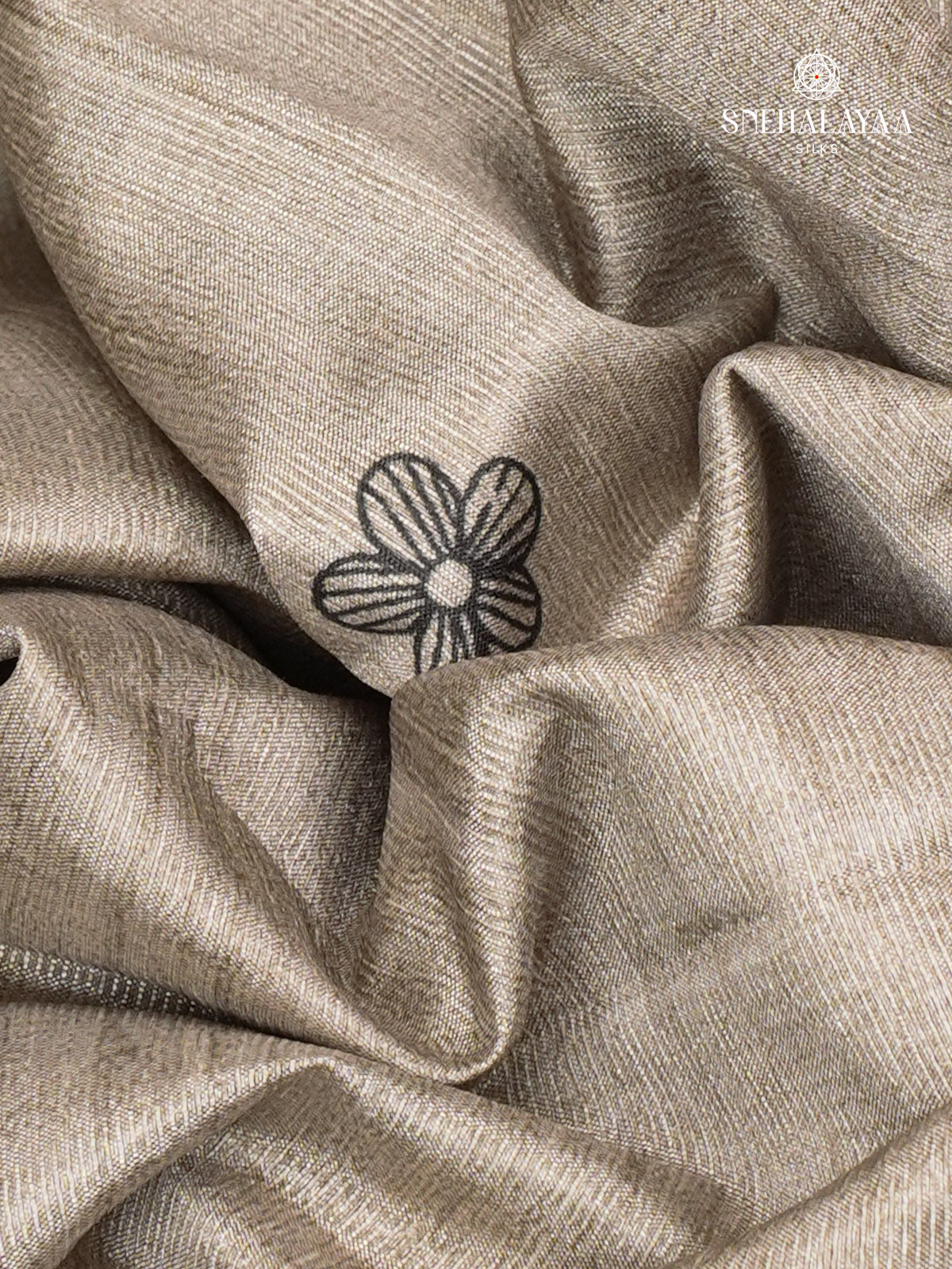 Grey Floral Printed Tussar Saree