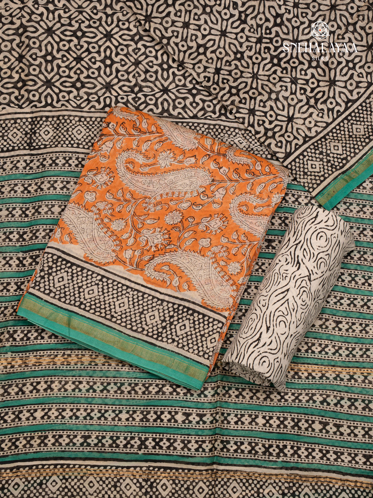 Orange Chanderi Cotton 3-Piece Salwar Suit Material