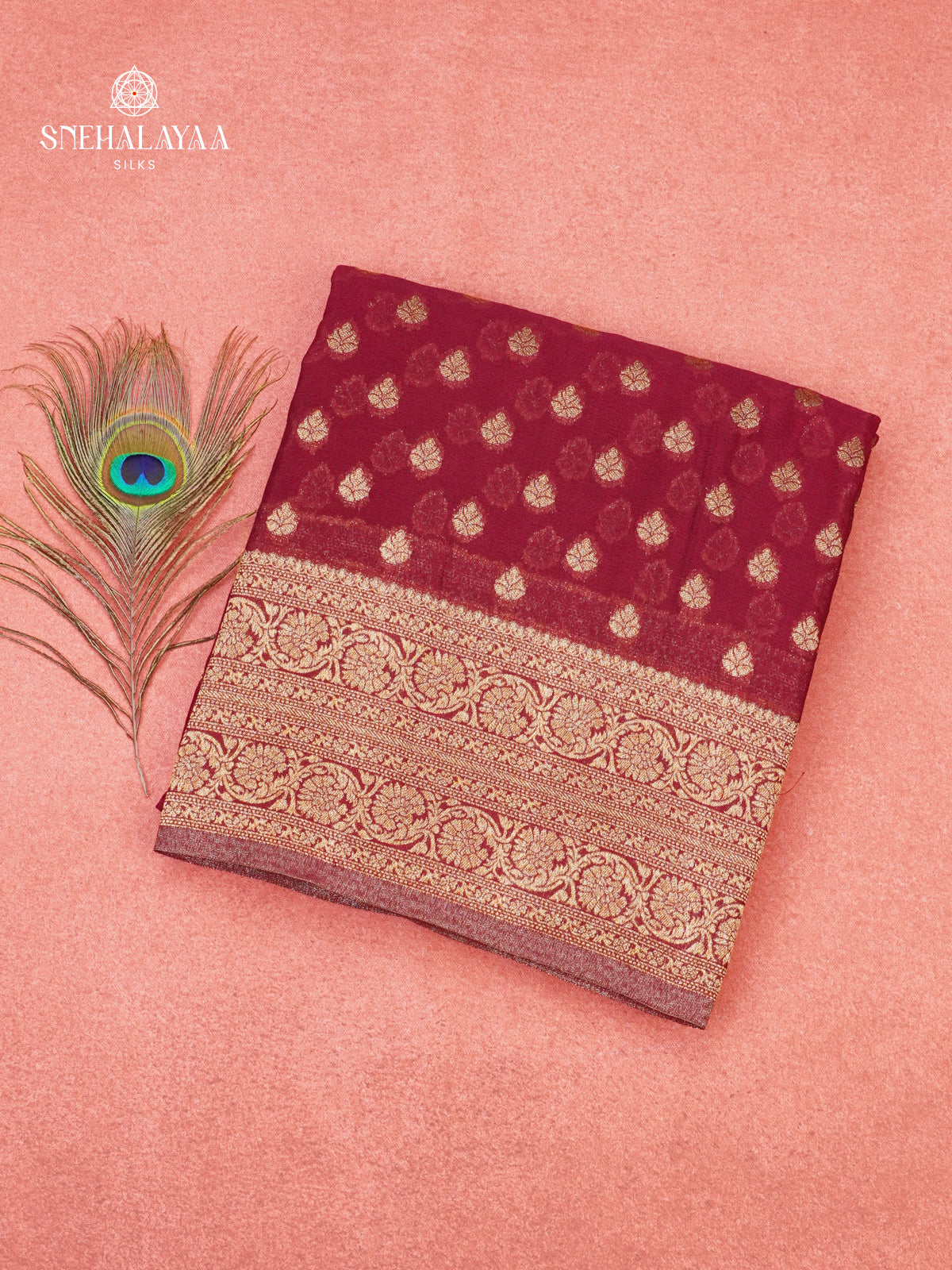 Maroon Banaras Crepe Silk Saree