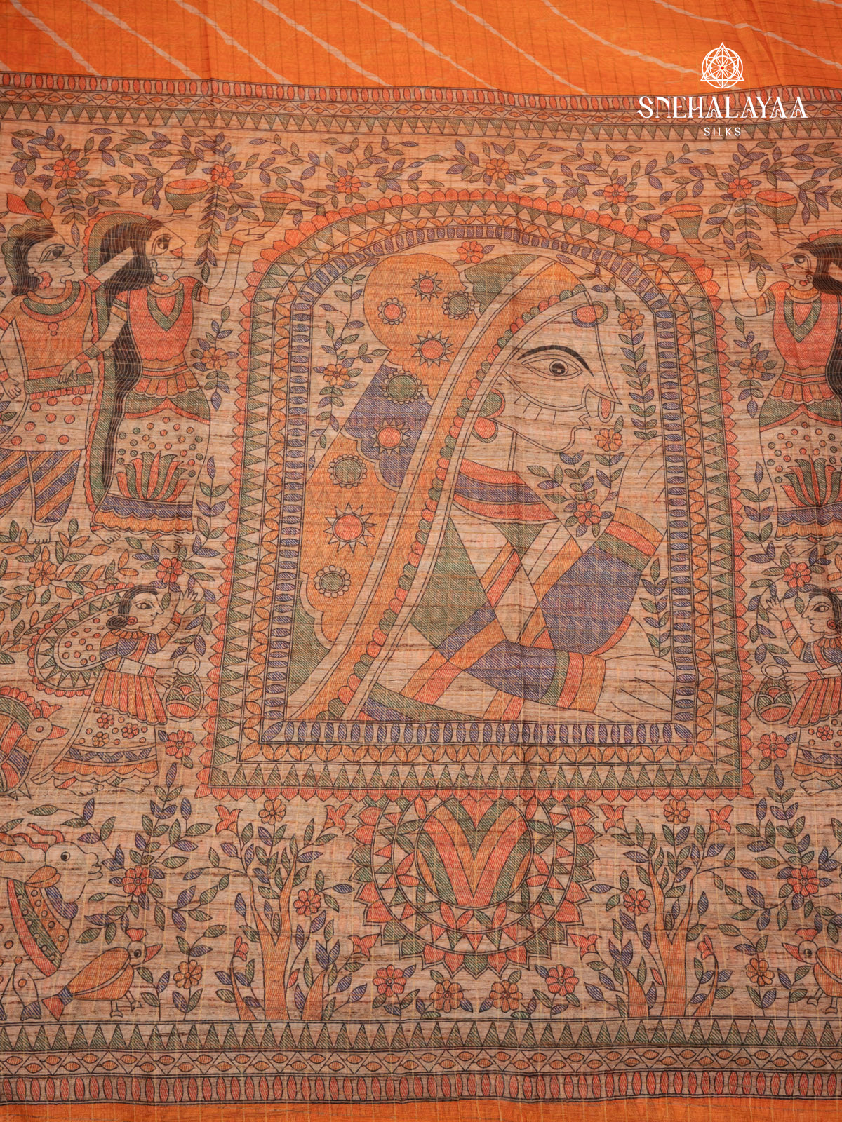 Orange Madhubani Saree