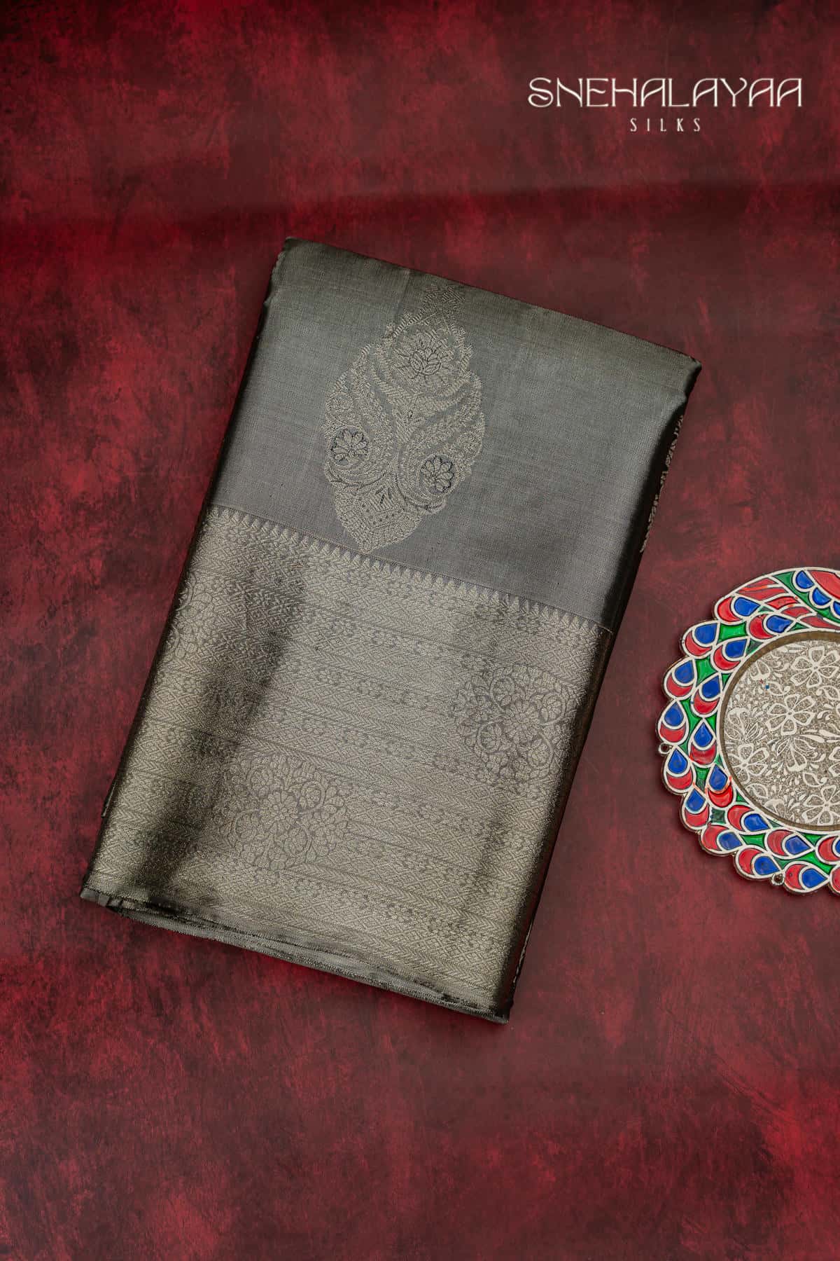 Grey Kancheevaram Tissue Silk Saree