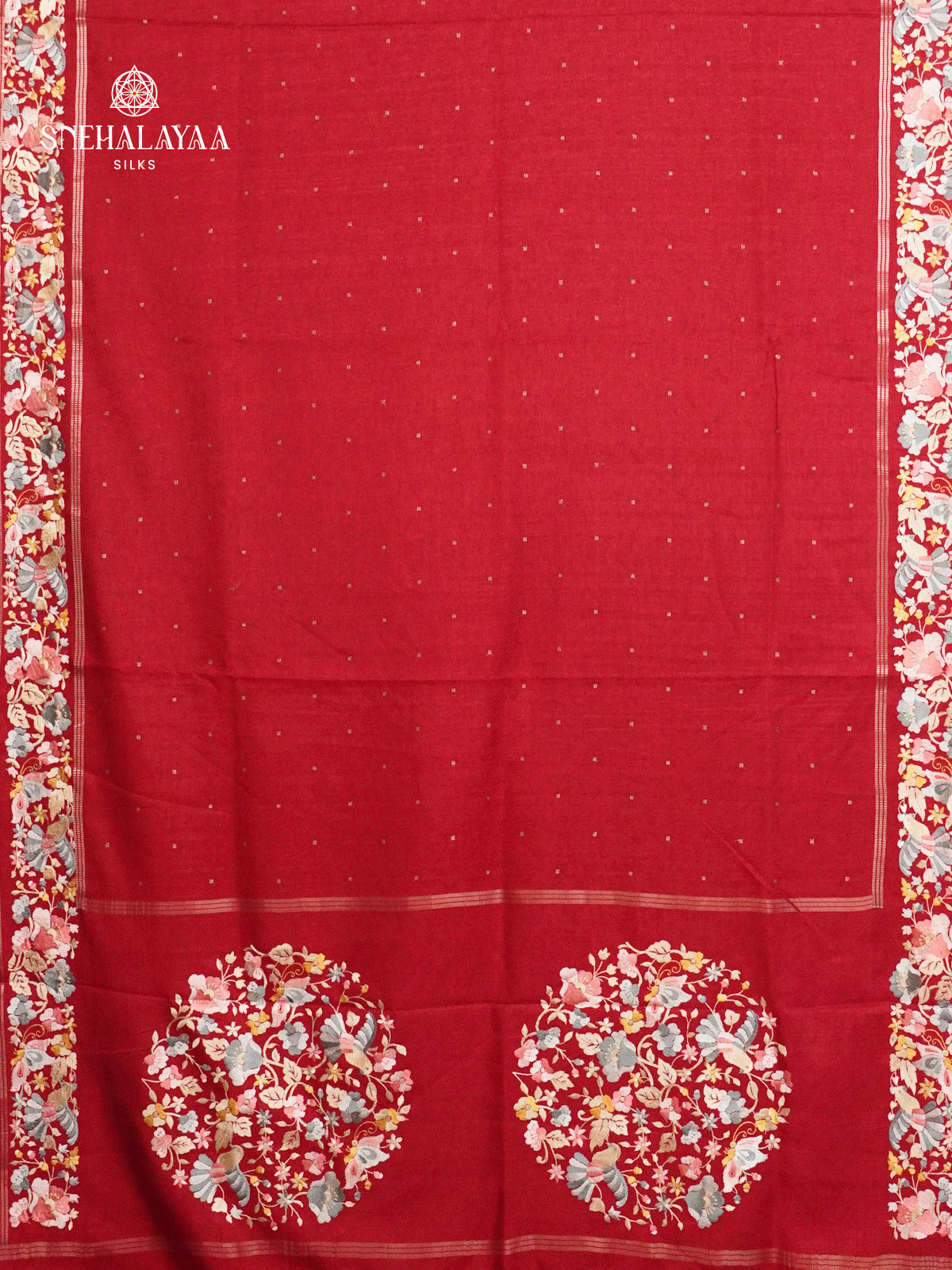 Red Munga Tussar Embroidery Saree