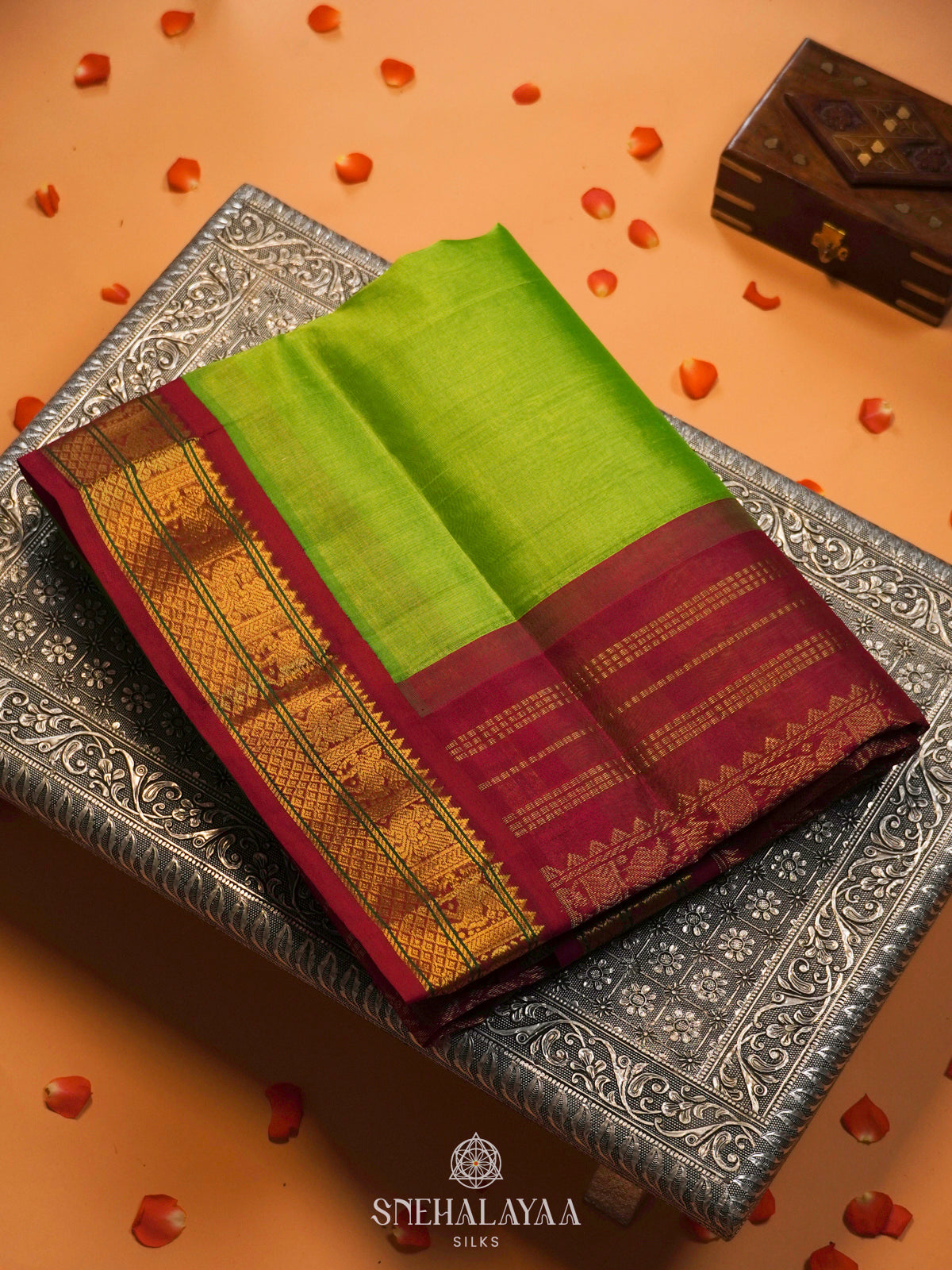 Lime Green Kanchi Silk Cotton Saree