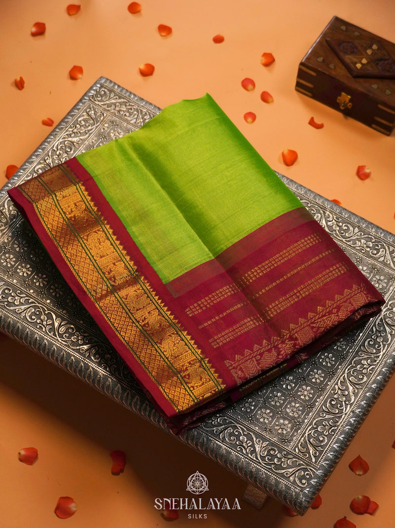 Lime Green Kanchi Silk Cotton Saree