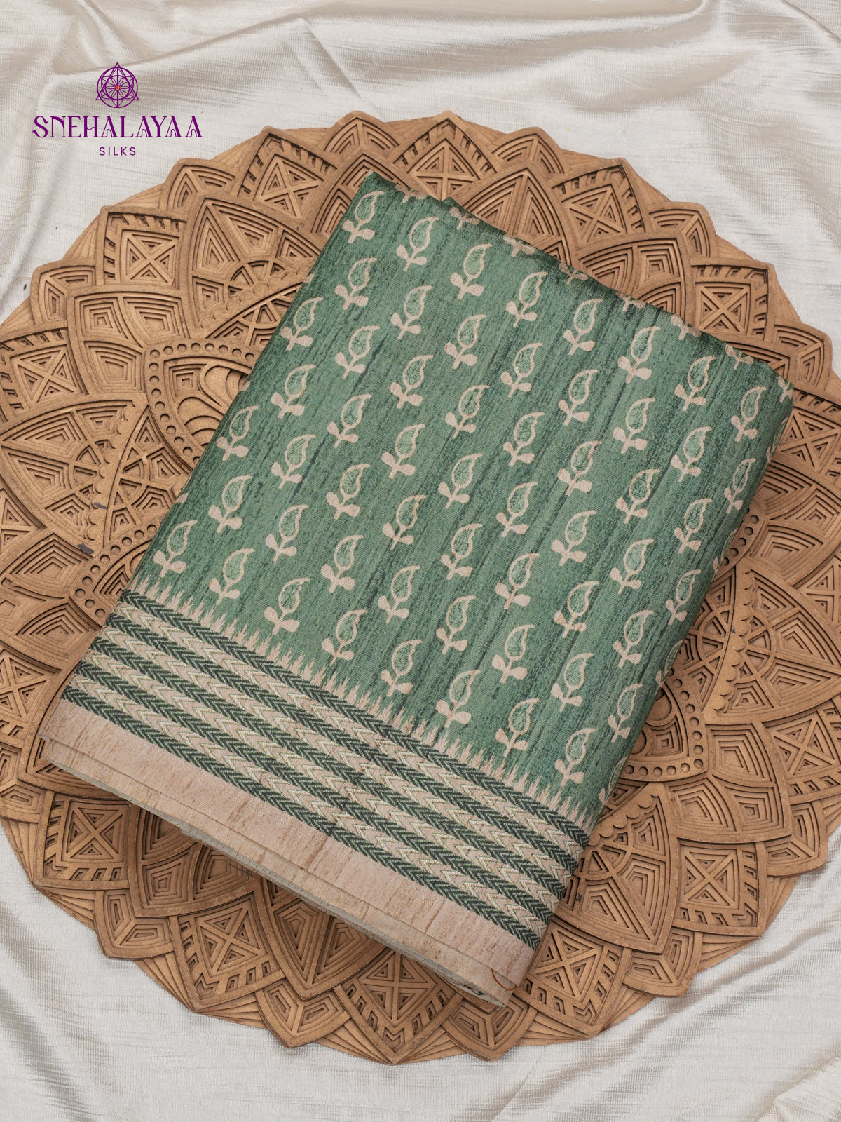 Pastel Green Tussar Embroidery Saree