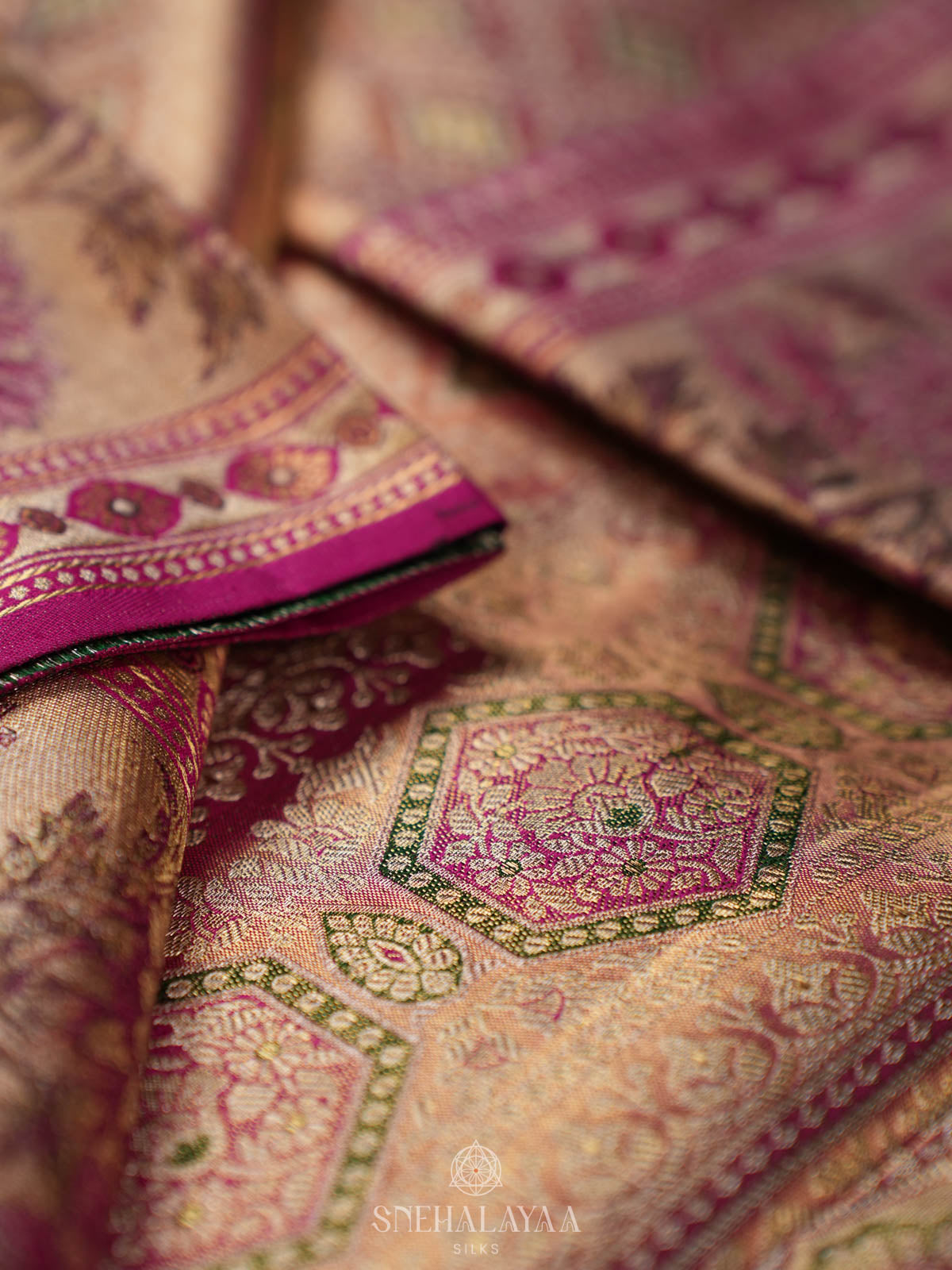 Peach Pink Kanjivaram Silk Saree