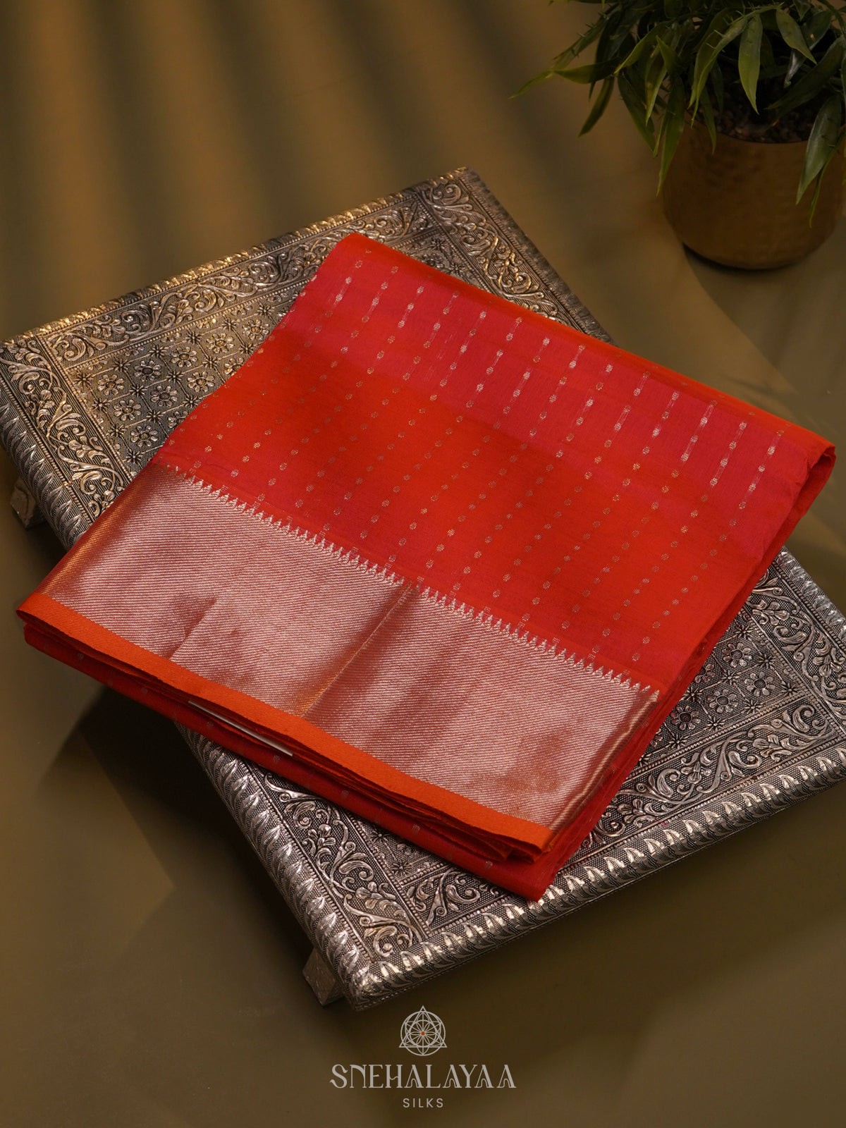 Orange Managalagiri Kuppadam Silk Saree