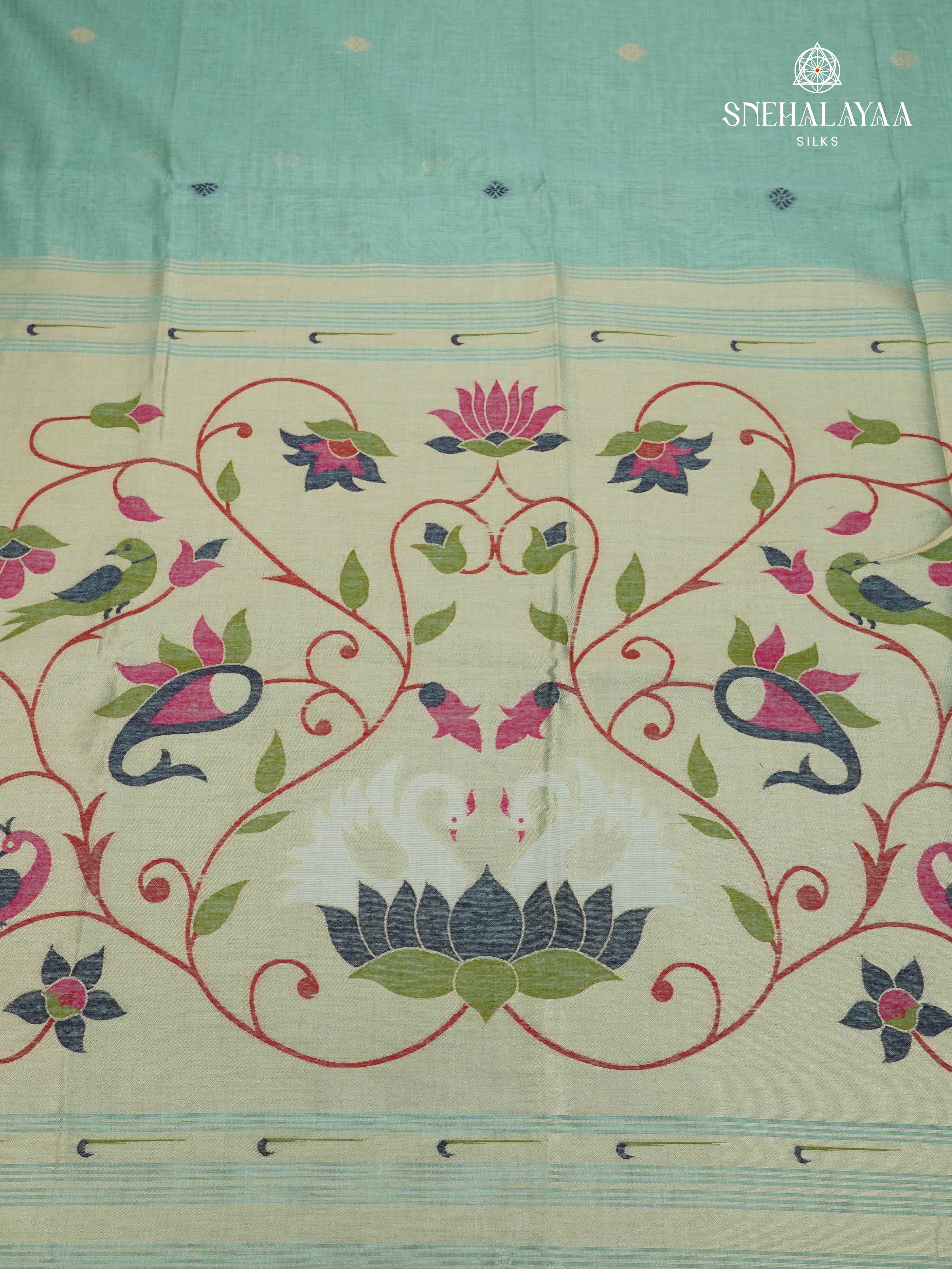 Ocean Blue Munga Cotton Saree