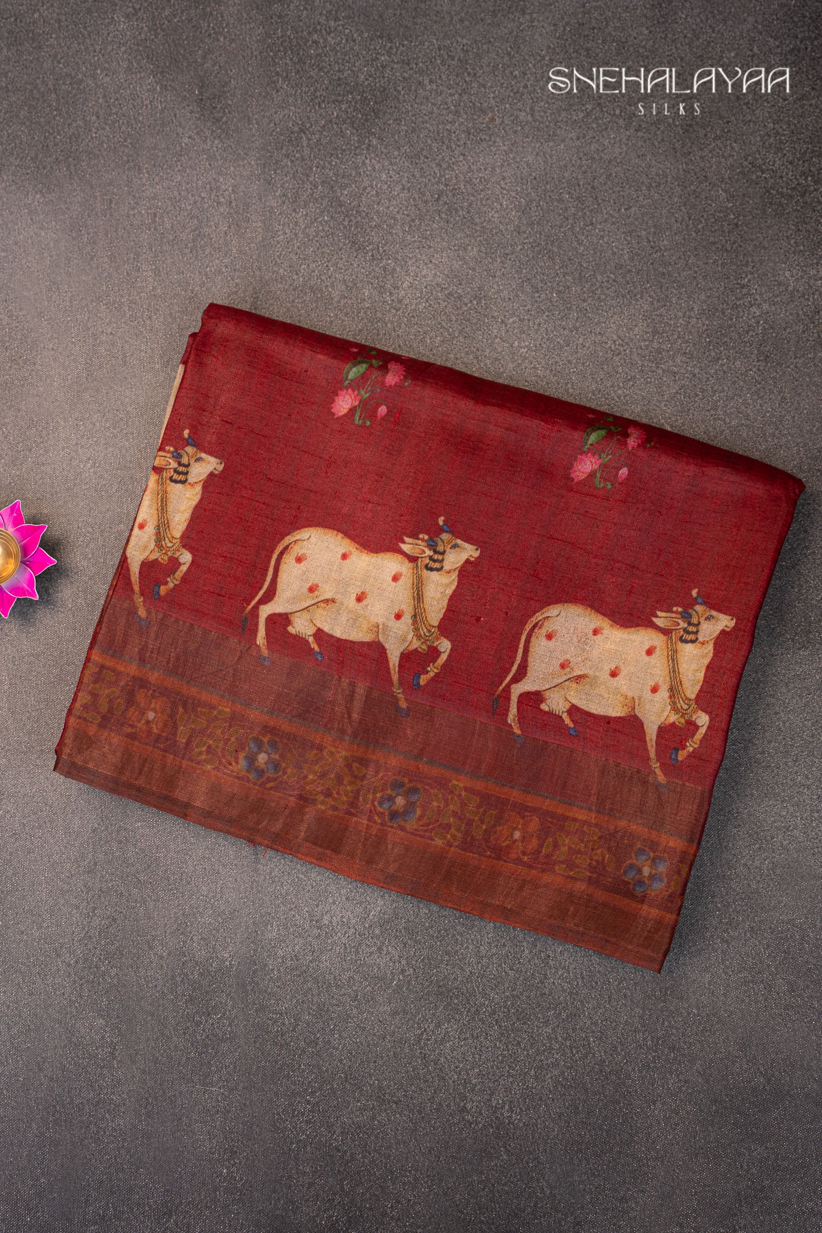 Maroon Tussar Saree
