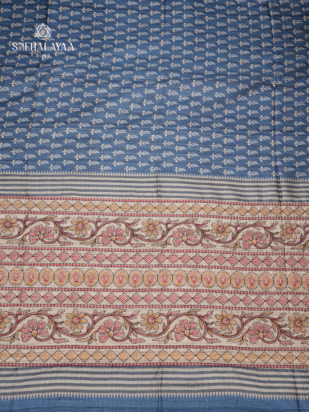 Blue Tussar Embroidery Saree