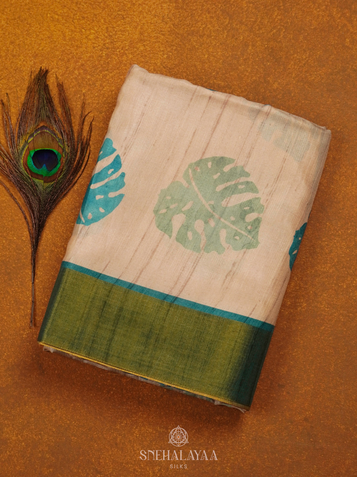 Beige Munga Tussar Saree