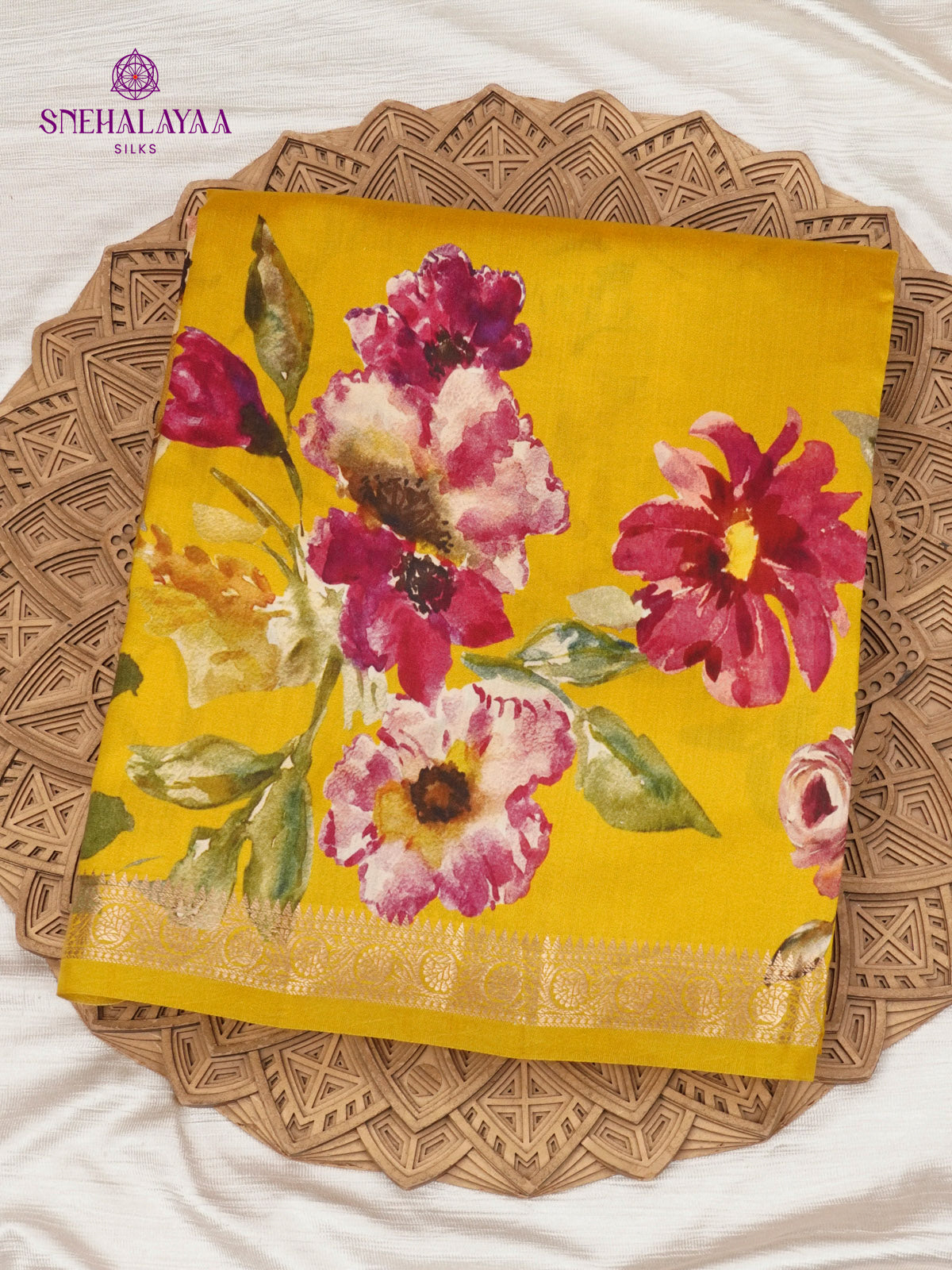 Mango Yellow Chiniya Silk Saree