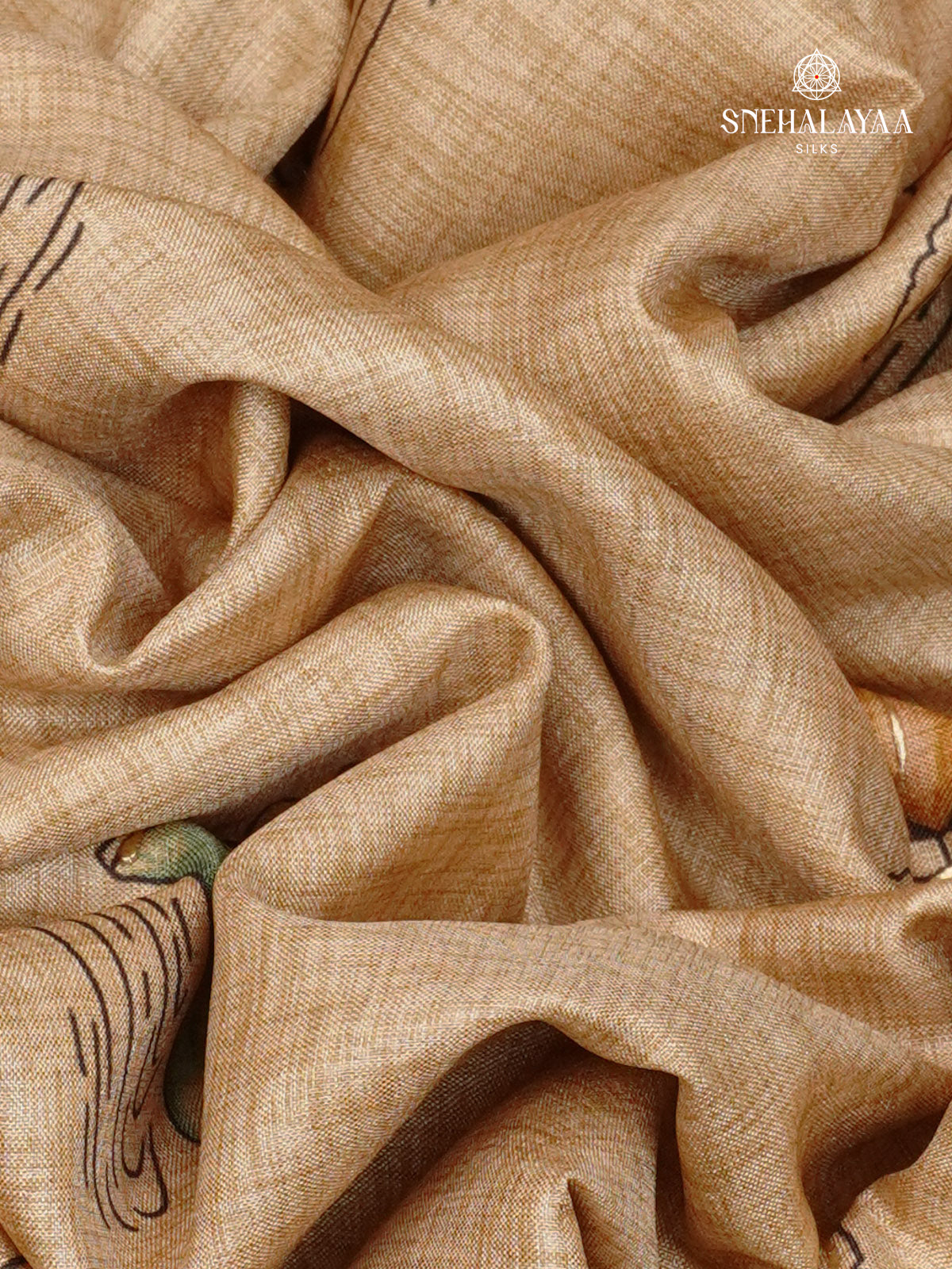 Beige Floral Printed Tussar Saree