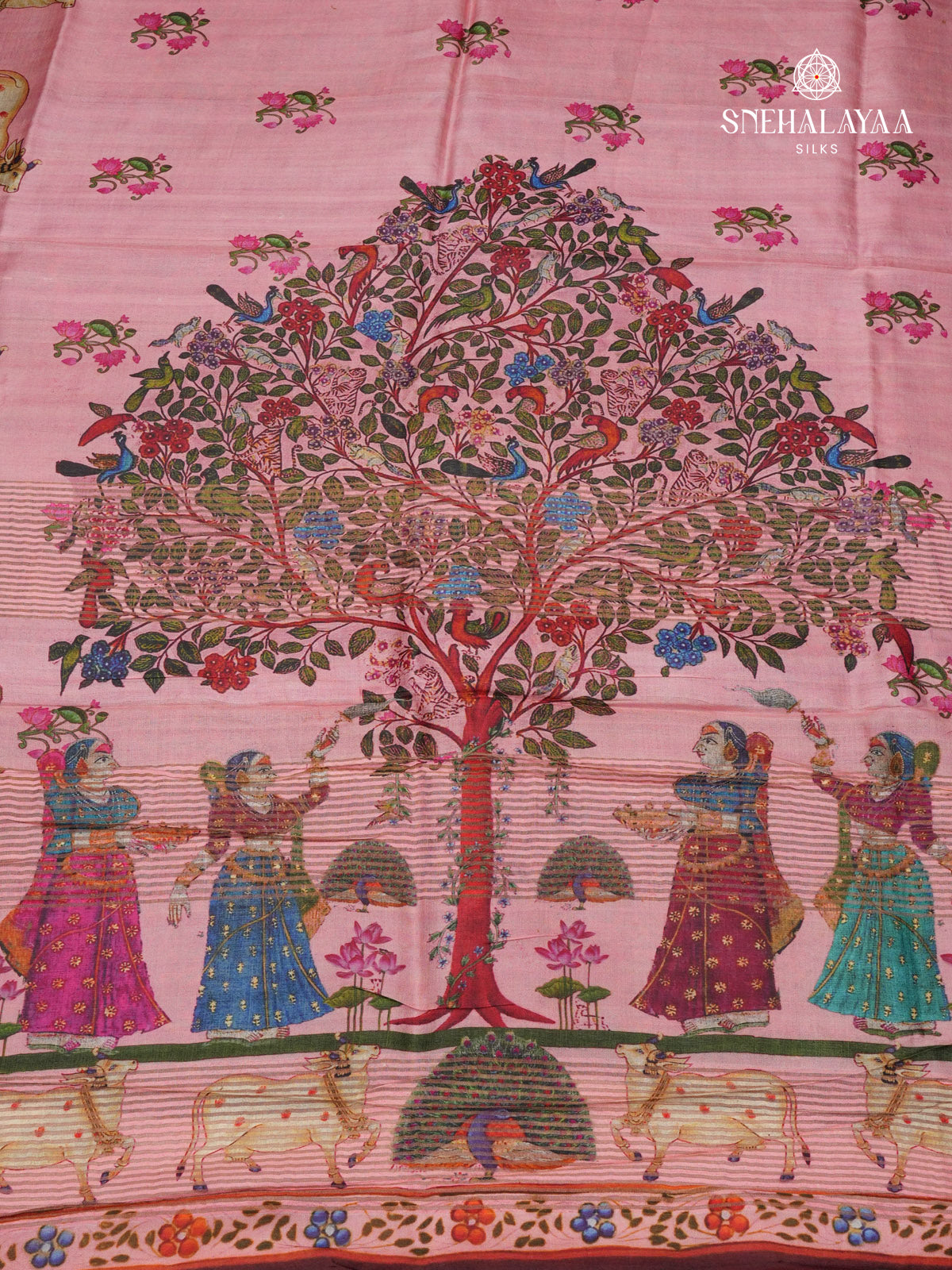 Pink Tussar Silk Saree