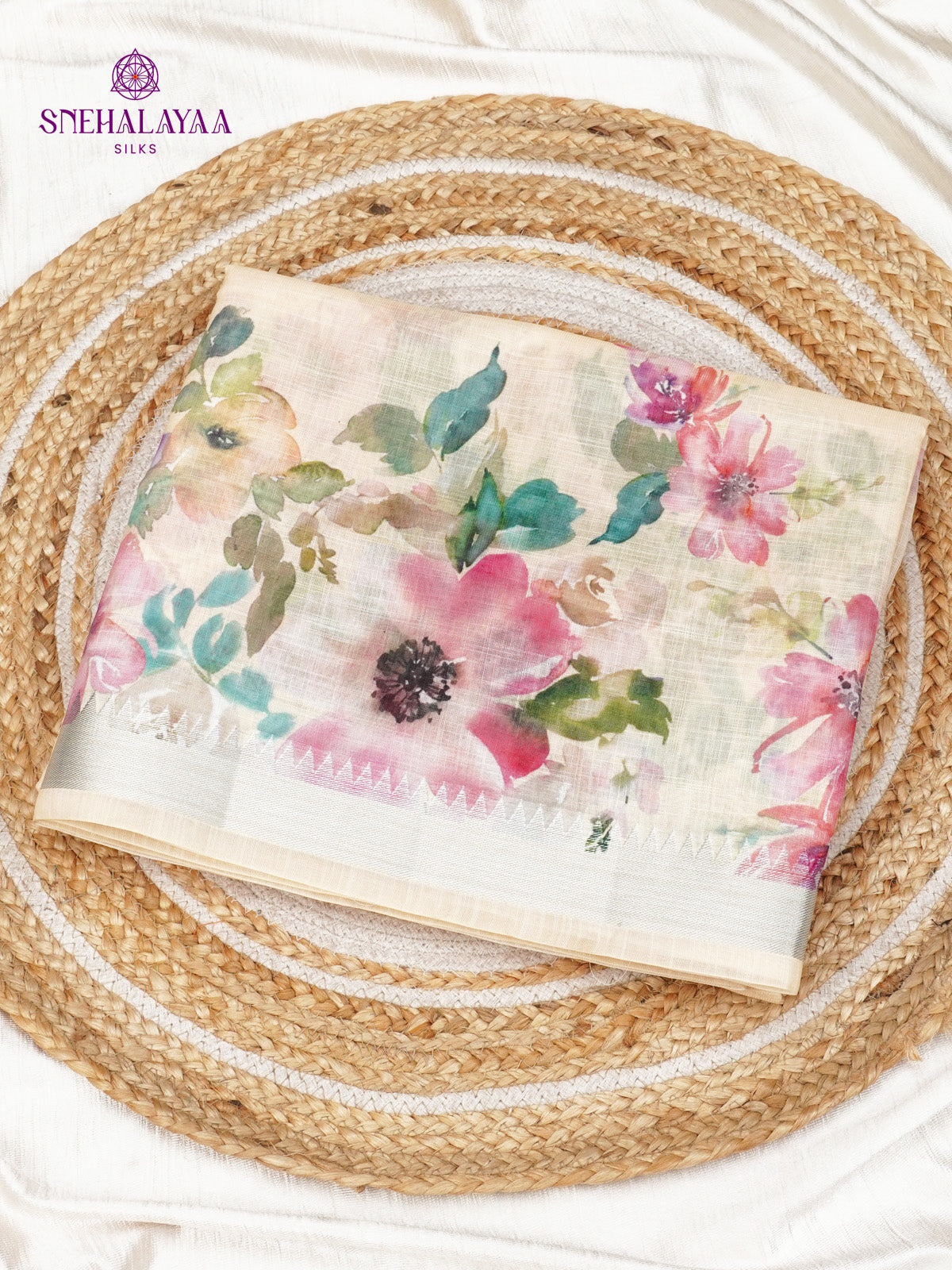 Sandal Printed Linen Saree