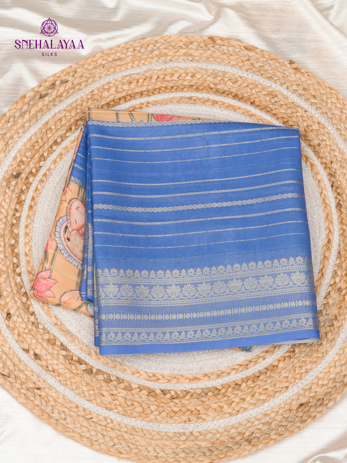 Beige Printed Mysore Silk Saree