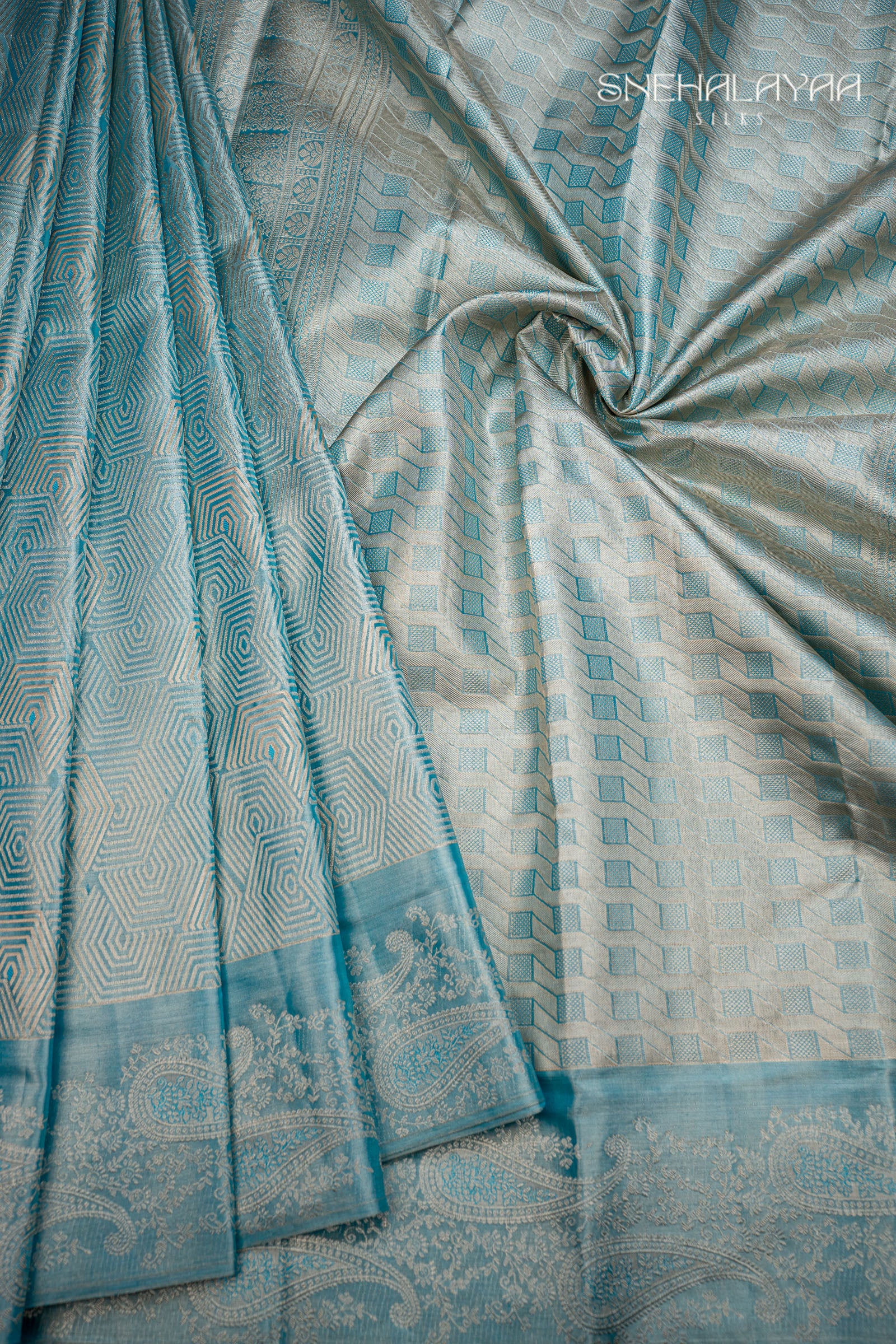 Sapphire Blue Kancheevaram Silk Saree