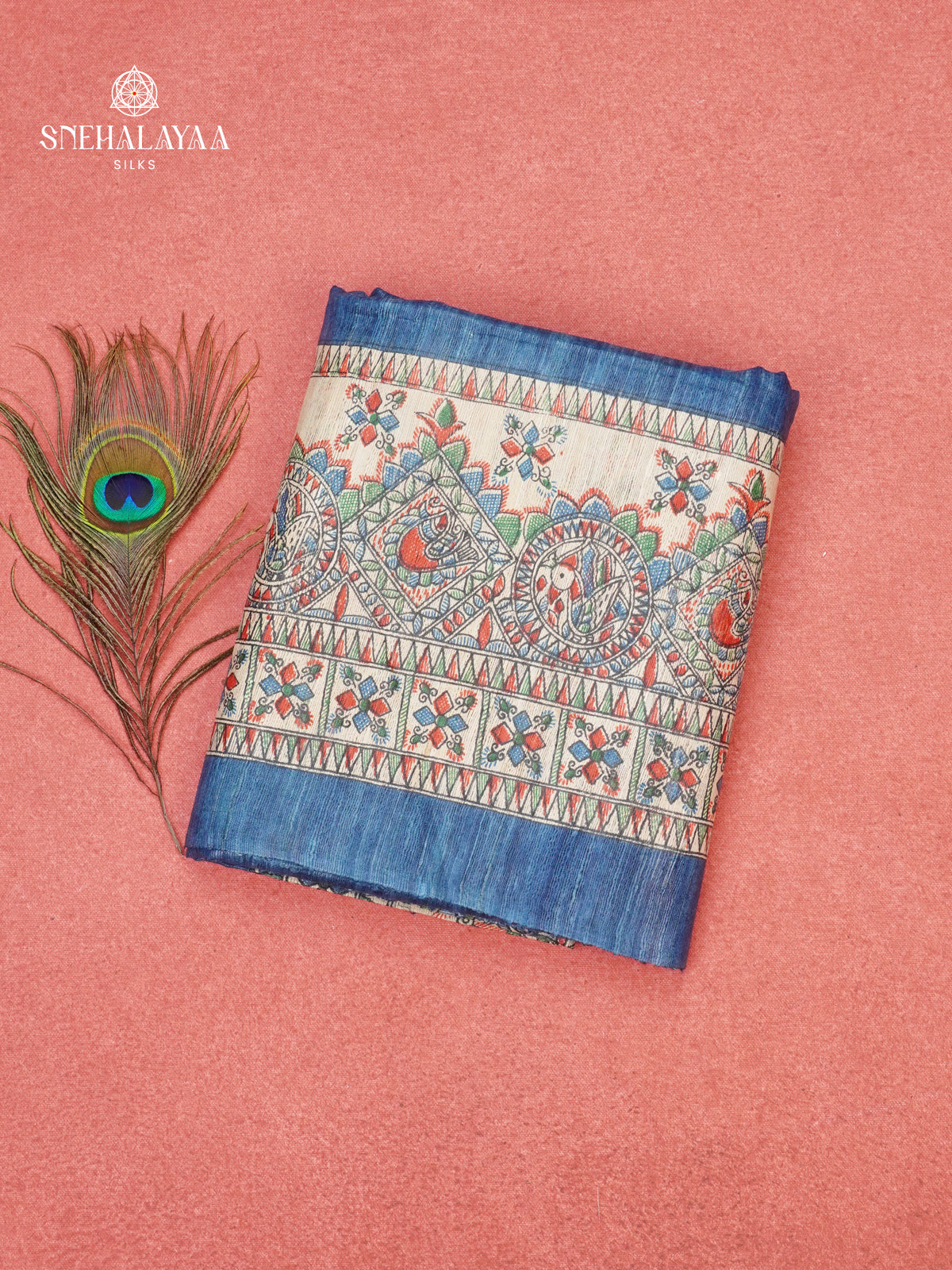 Blue Madhubani Printed Saree