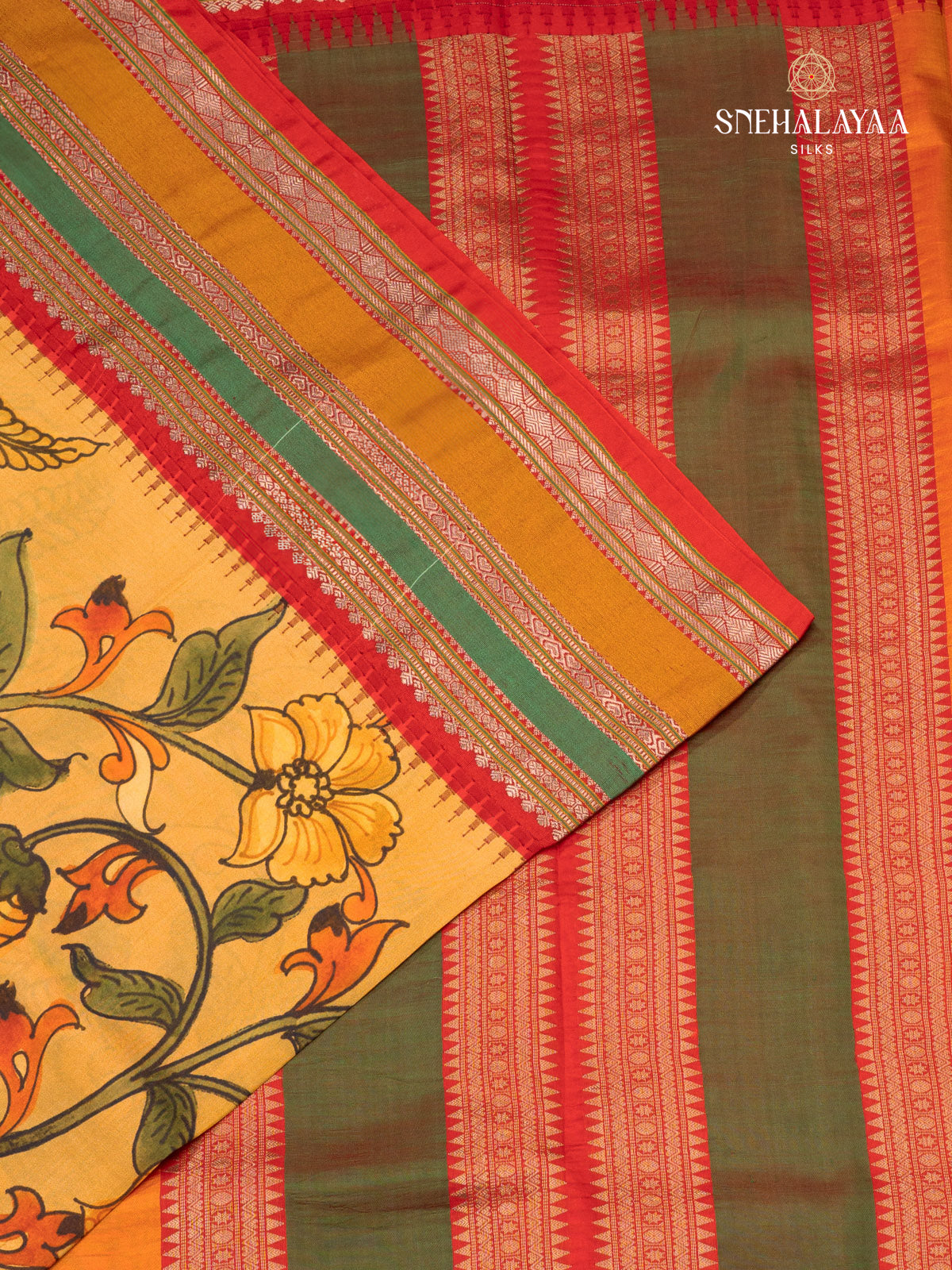 Yellow Printed Kanjivaram Silk Saree