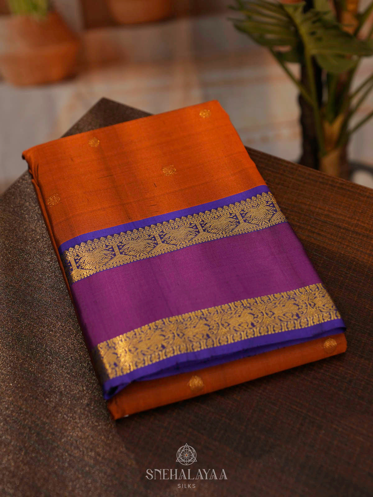Rust Orange Kanjivaram Silk Saree
