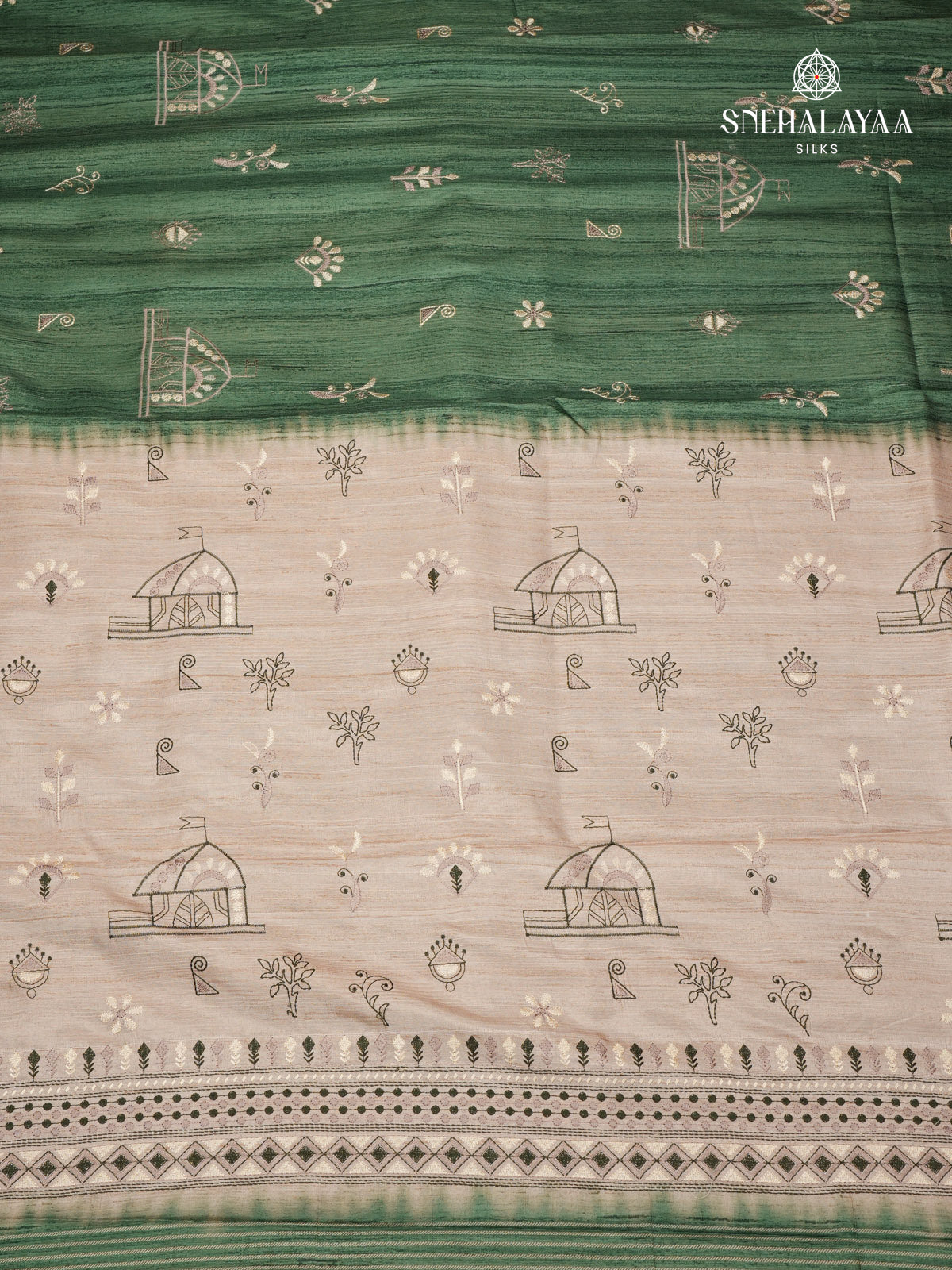 Green Tussar Embroidery Saree