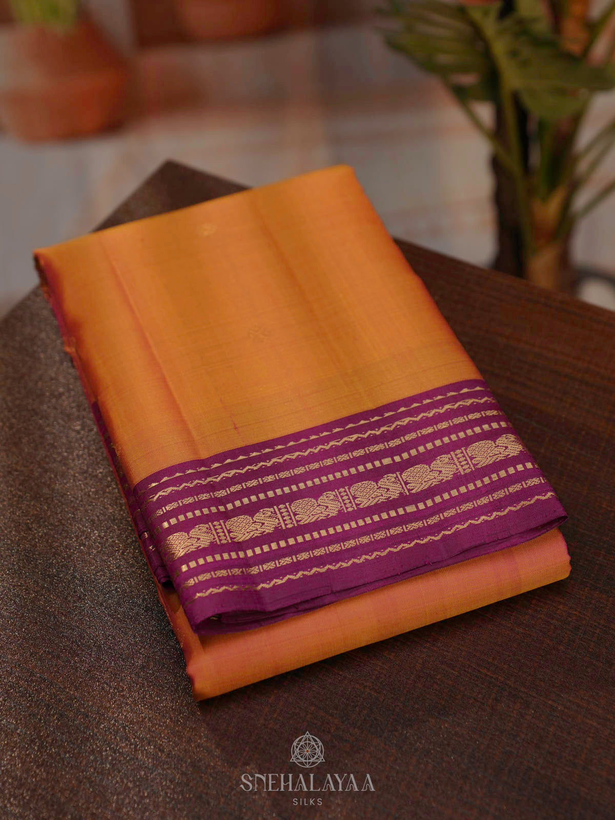 Golden Orange Kanjivaram Silk Saree
