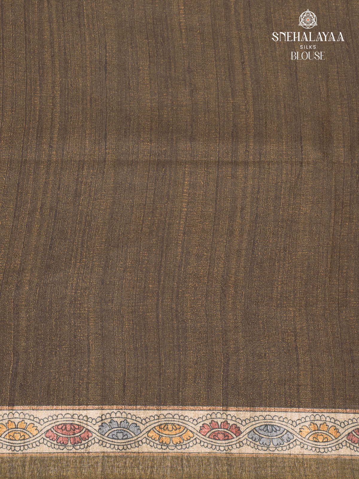 Brown Printed Tussar Saree