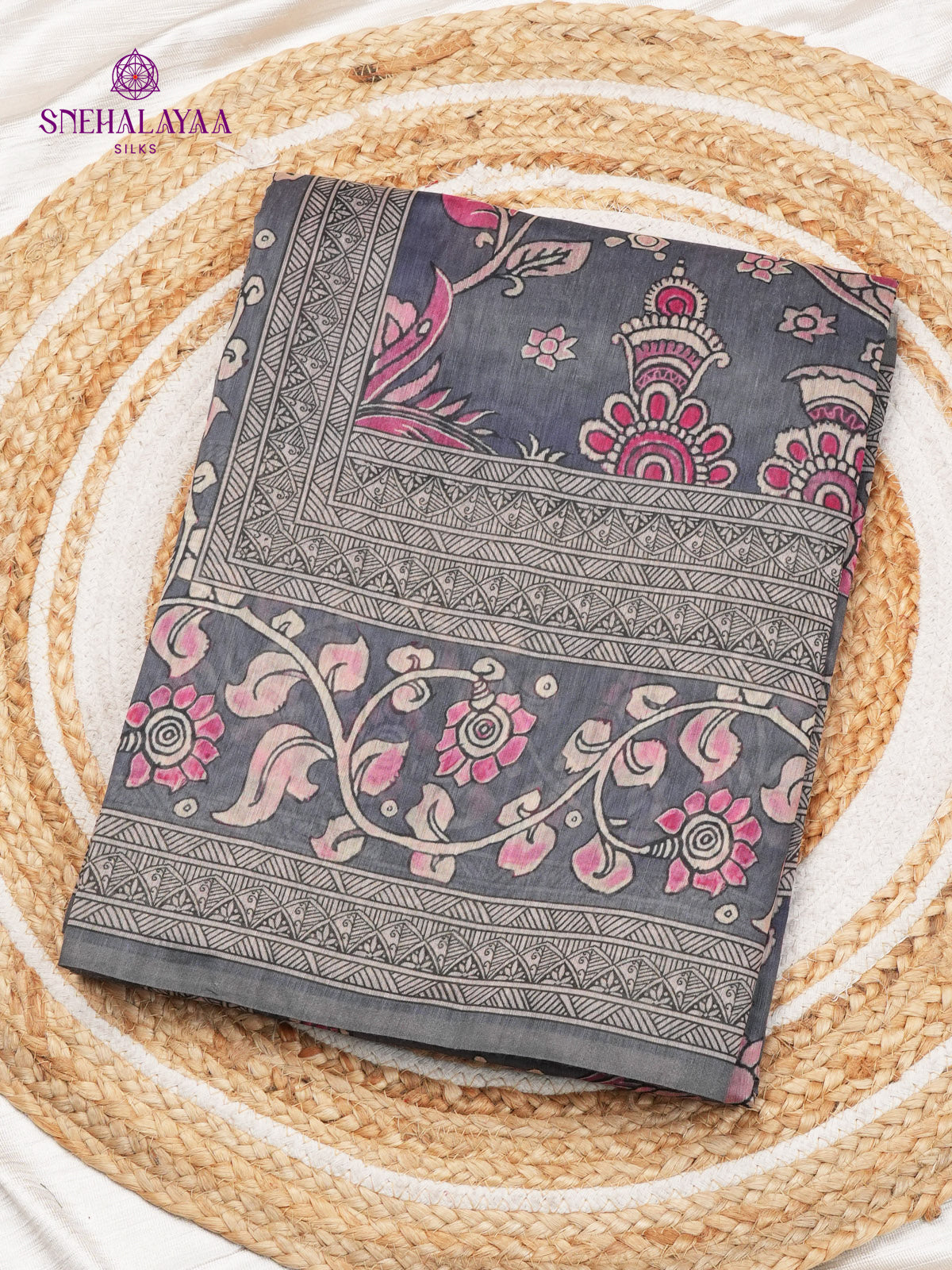 Grey Printed Linen Saree