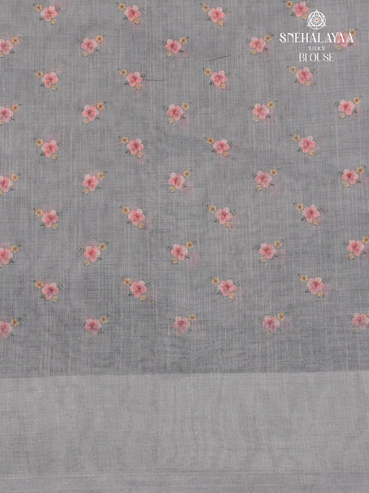 Pastel Grey Printed Linen Saree