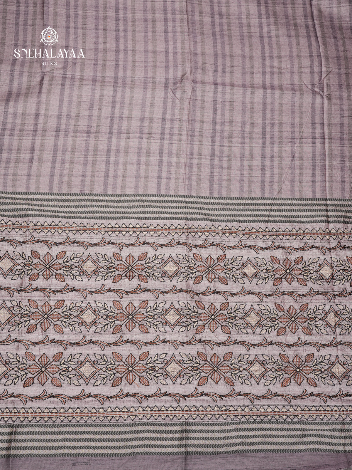 Grey Tussar Embroidery Saree