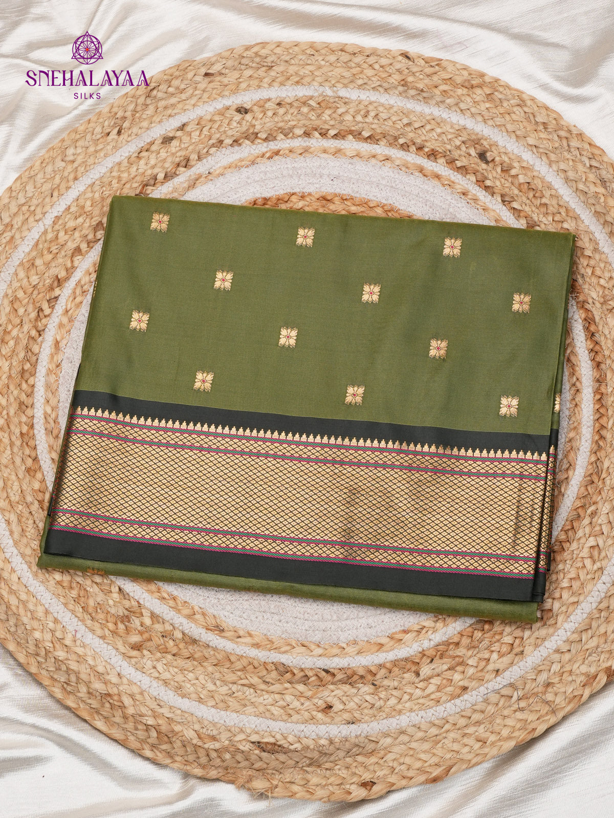 Olive Green Banaras Paithani Saree