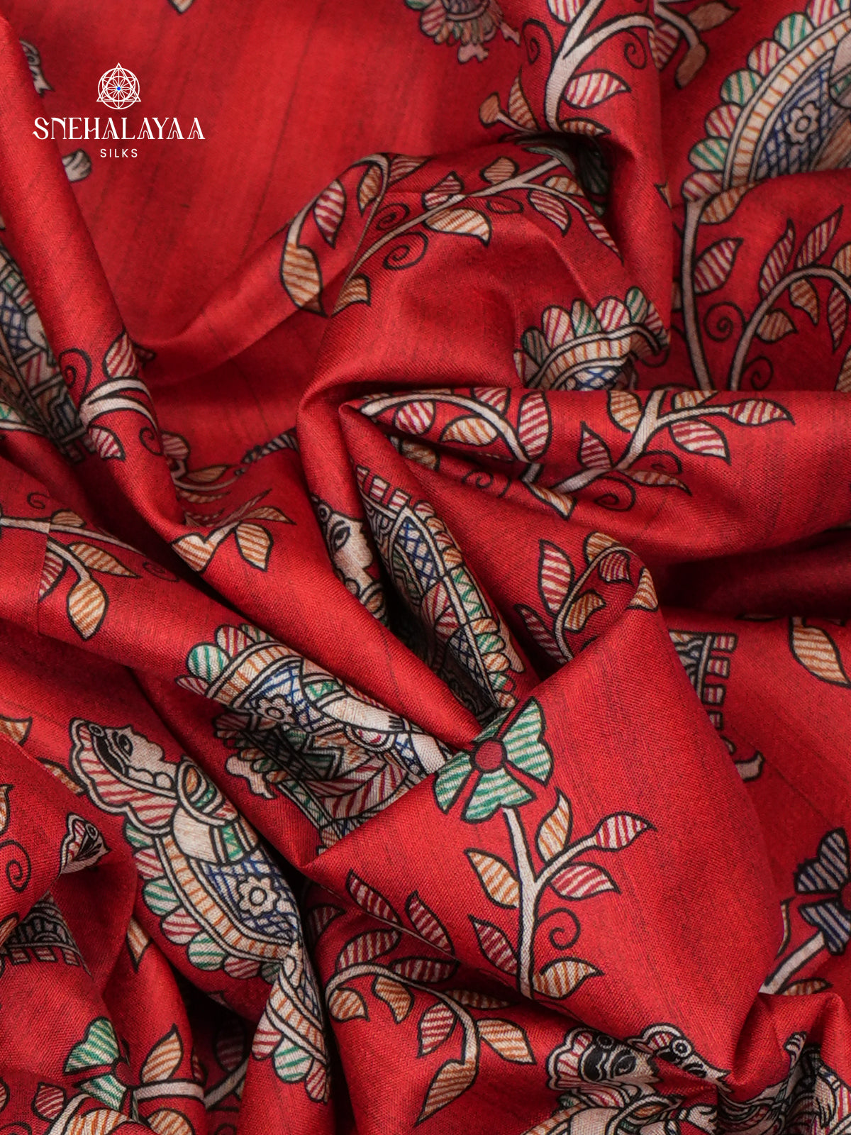 Red Madhubani Printed Saree