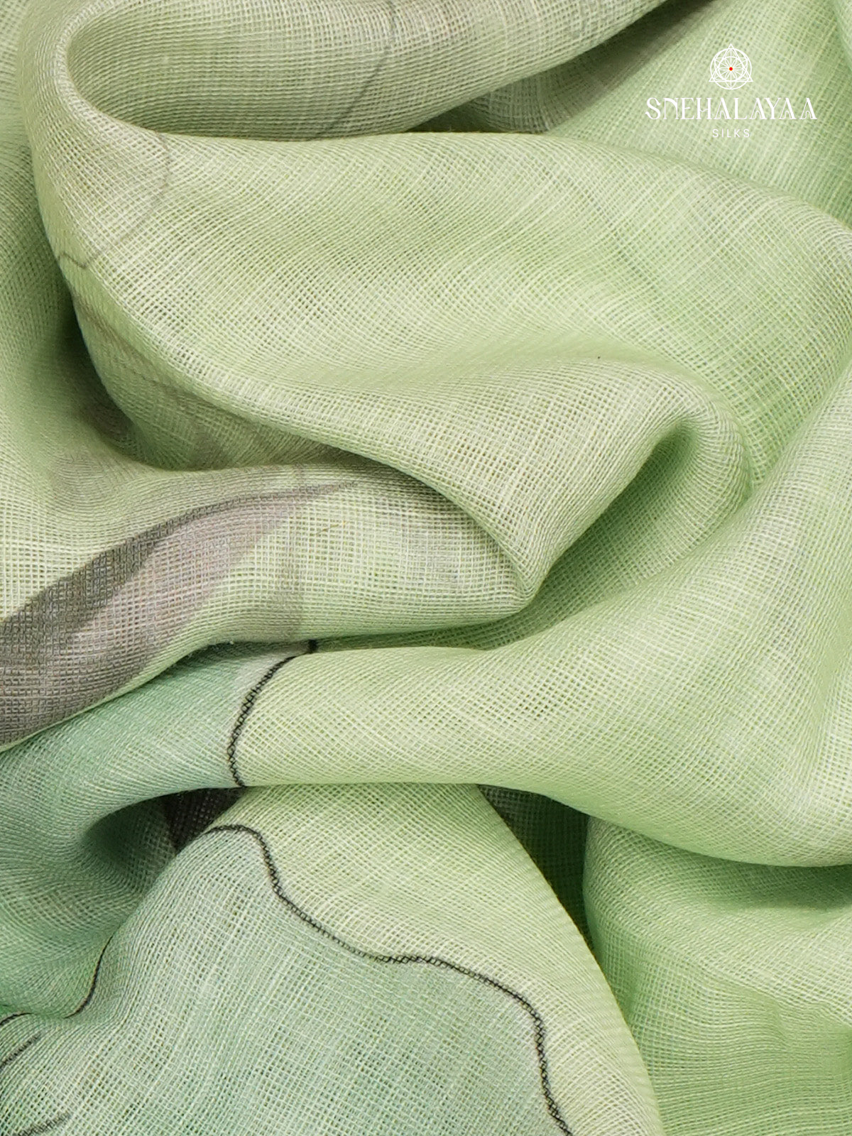 Pastel Green Printed Linen Saree