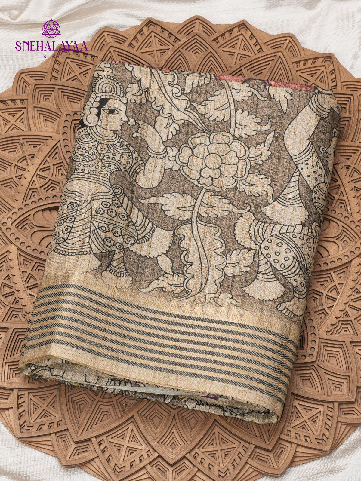 Brown Kalamkari Tussar Saree