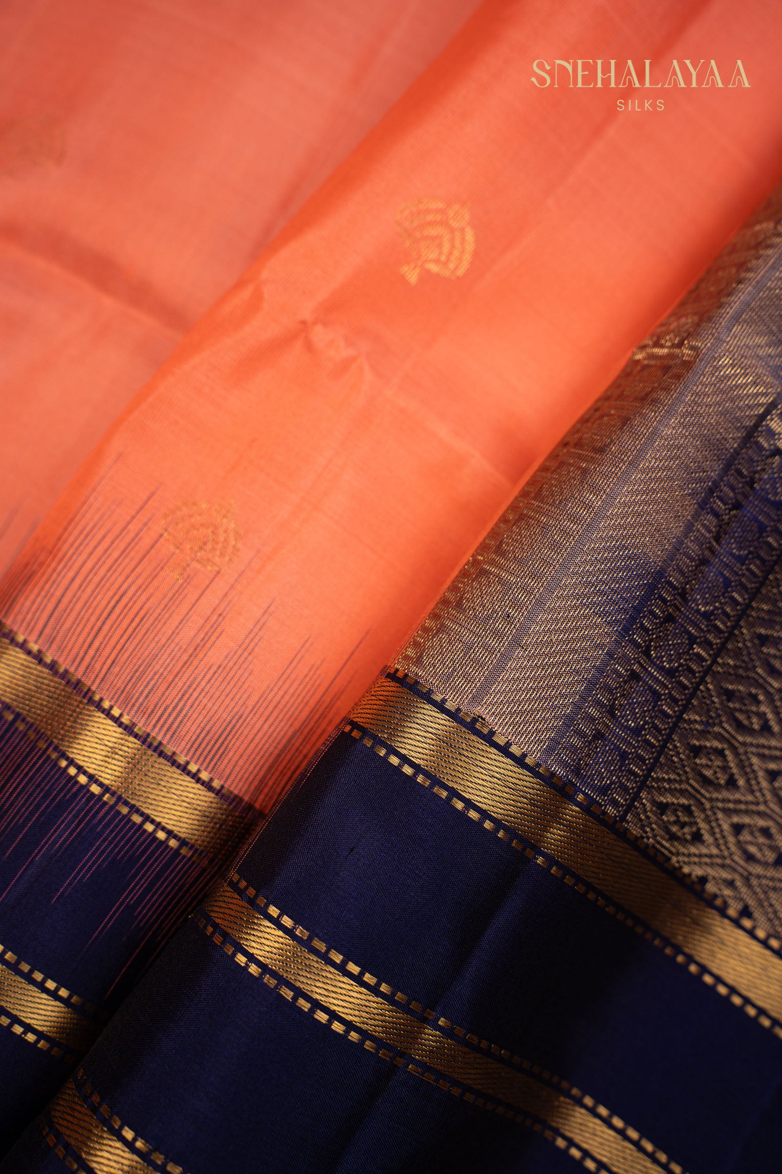 Coral Pink Kancheevaram Soft Silk Saree