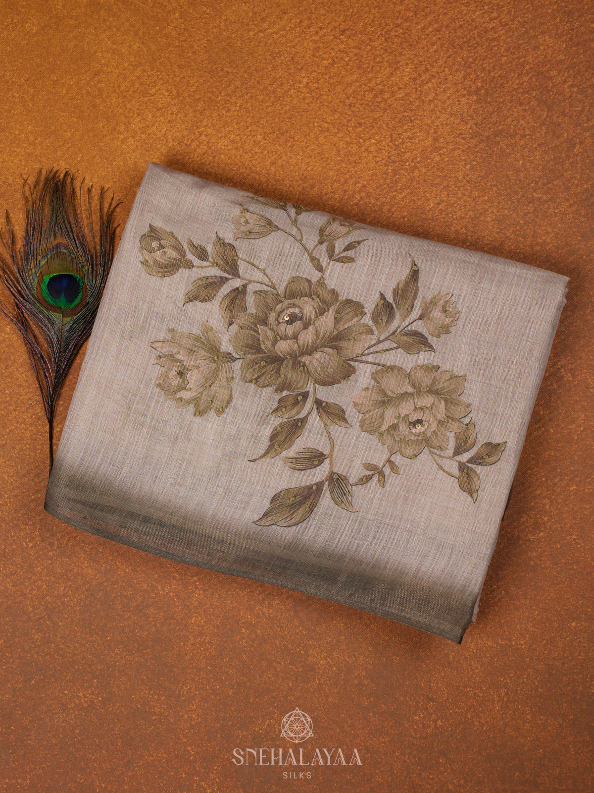 Beige Linen Embroidery Saree