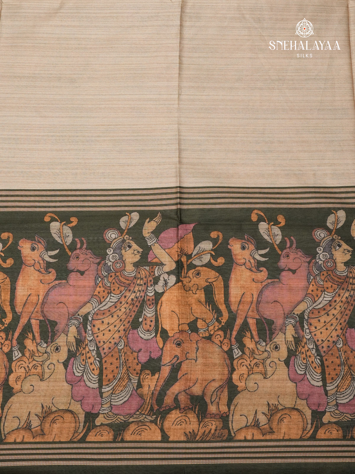 Cream Kalamkari Tussar Saree