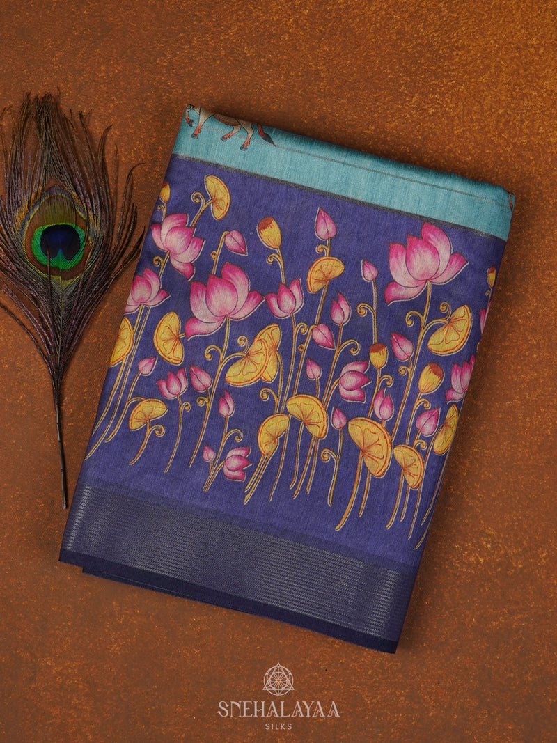 Blue Munga Tussar Saree