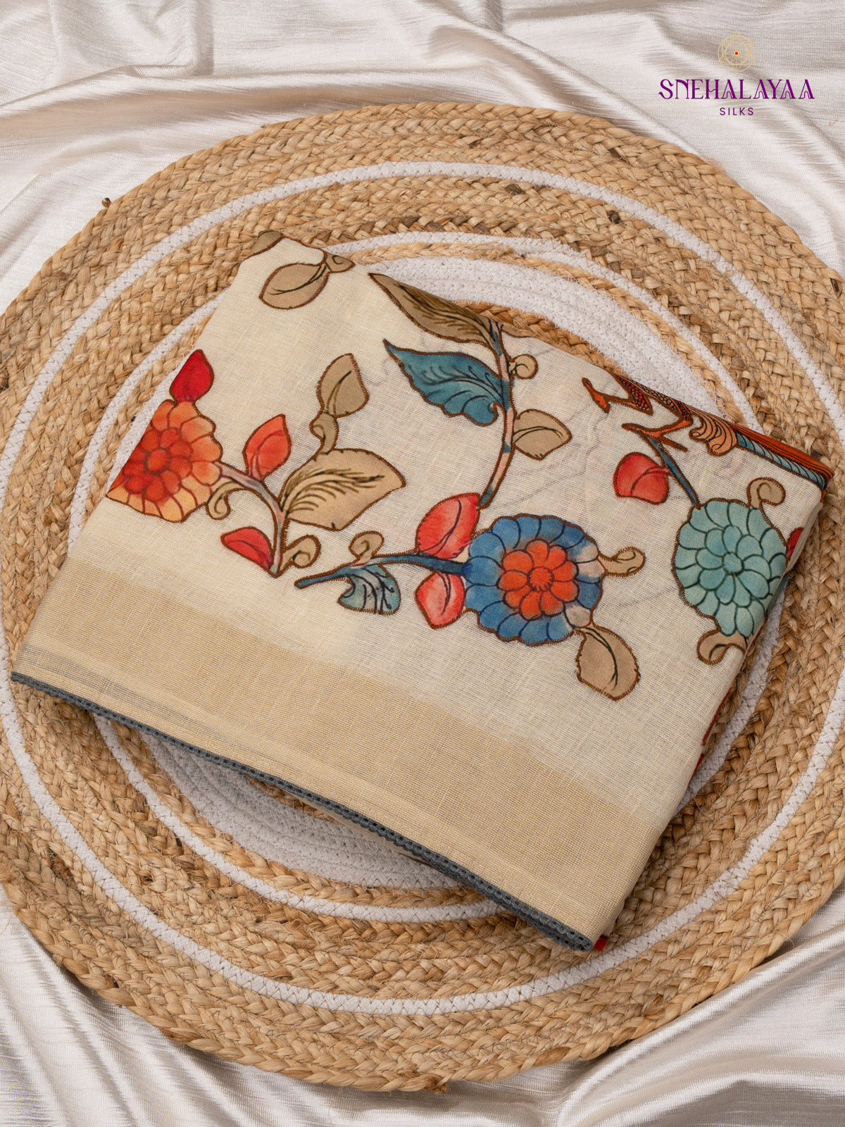 Off White Linen Embroidery Saree