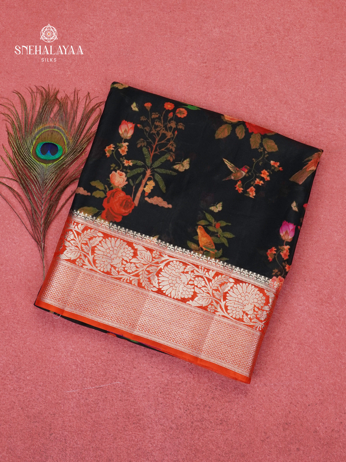 Black Banaras Dola Silk Saree