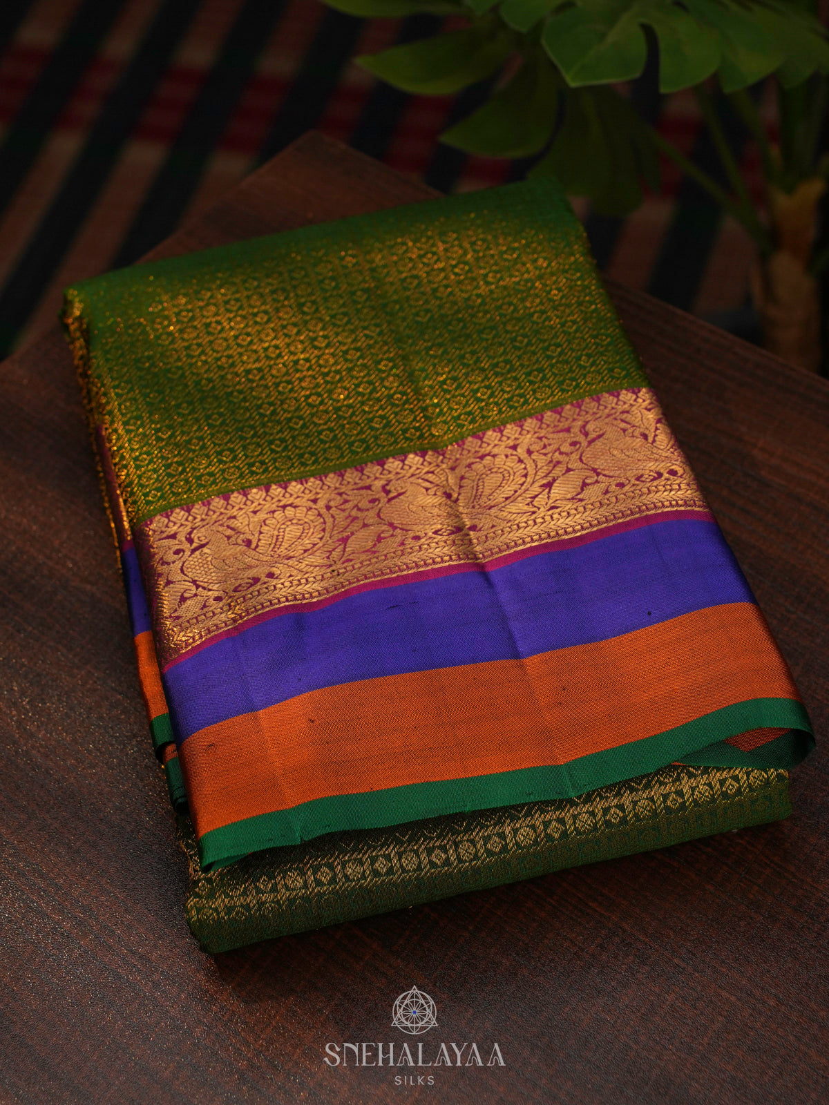 Olive Green Kanjivaram Silk Saree
