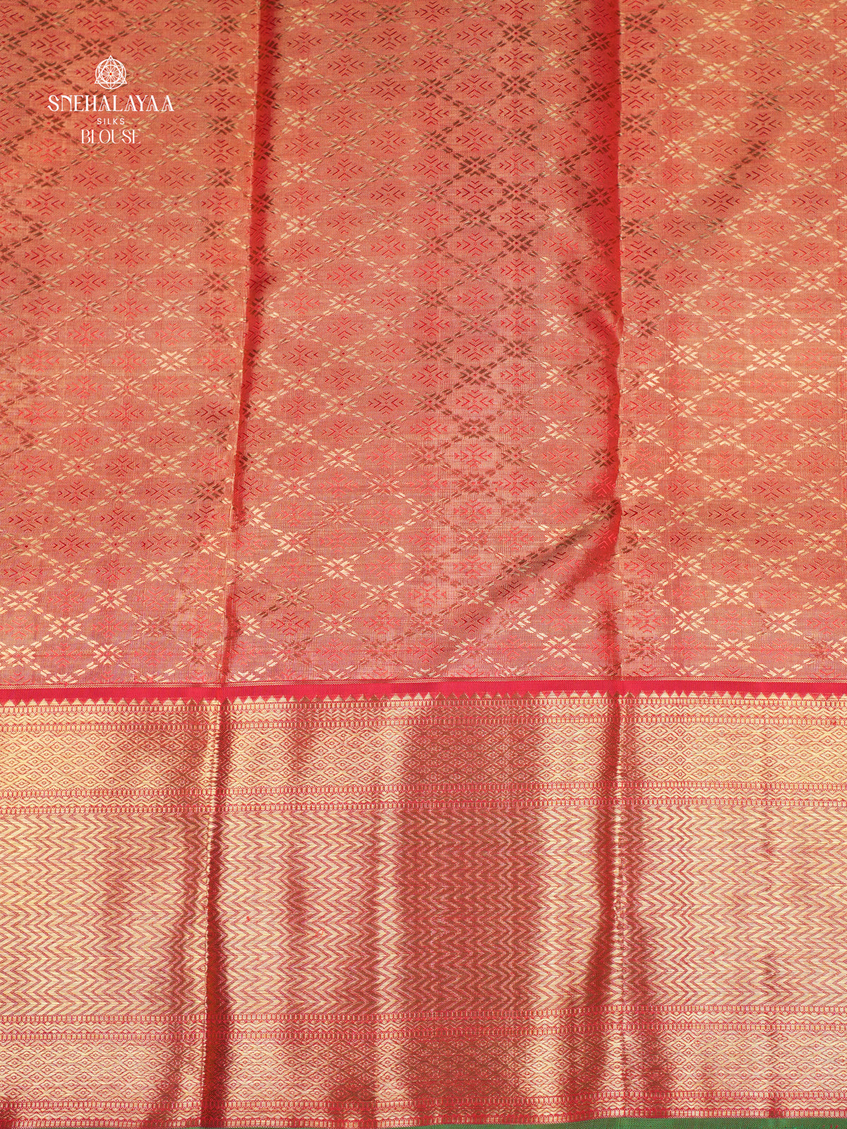 Salmon Red Kanjivaram Silk Saree