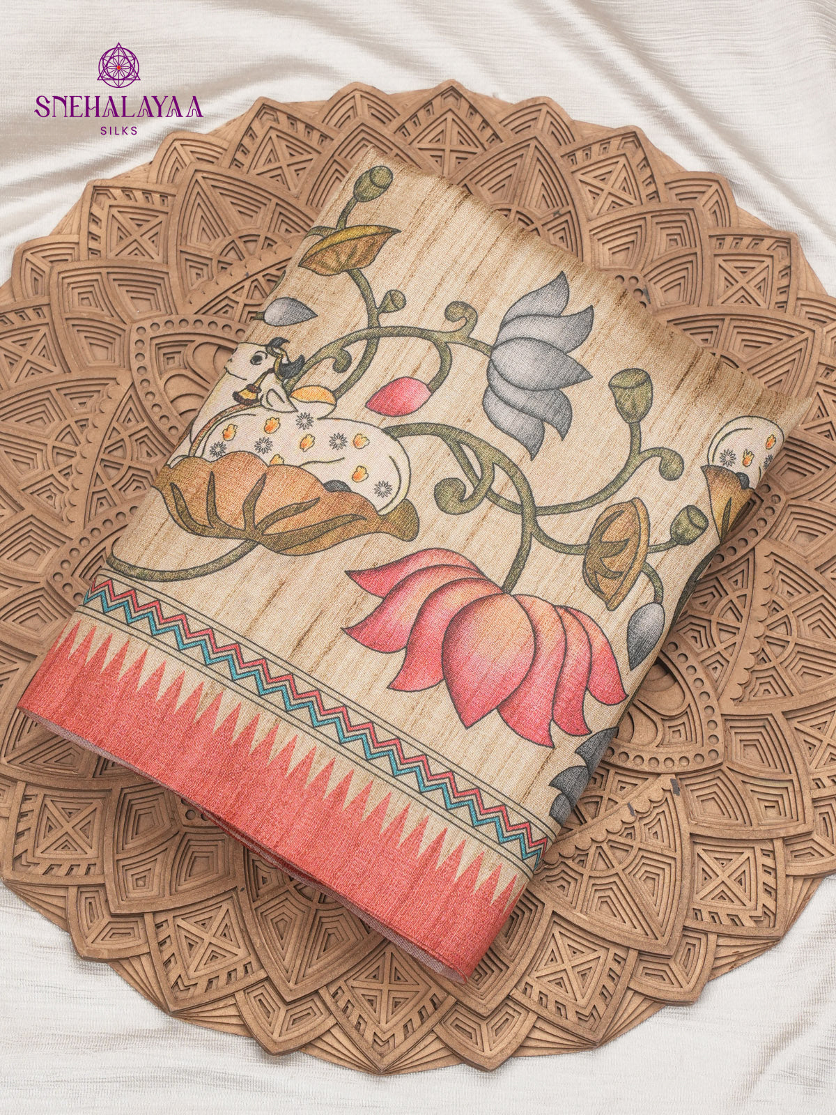 Red Kalamkari Tussar Saree