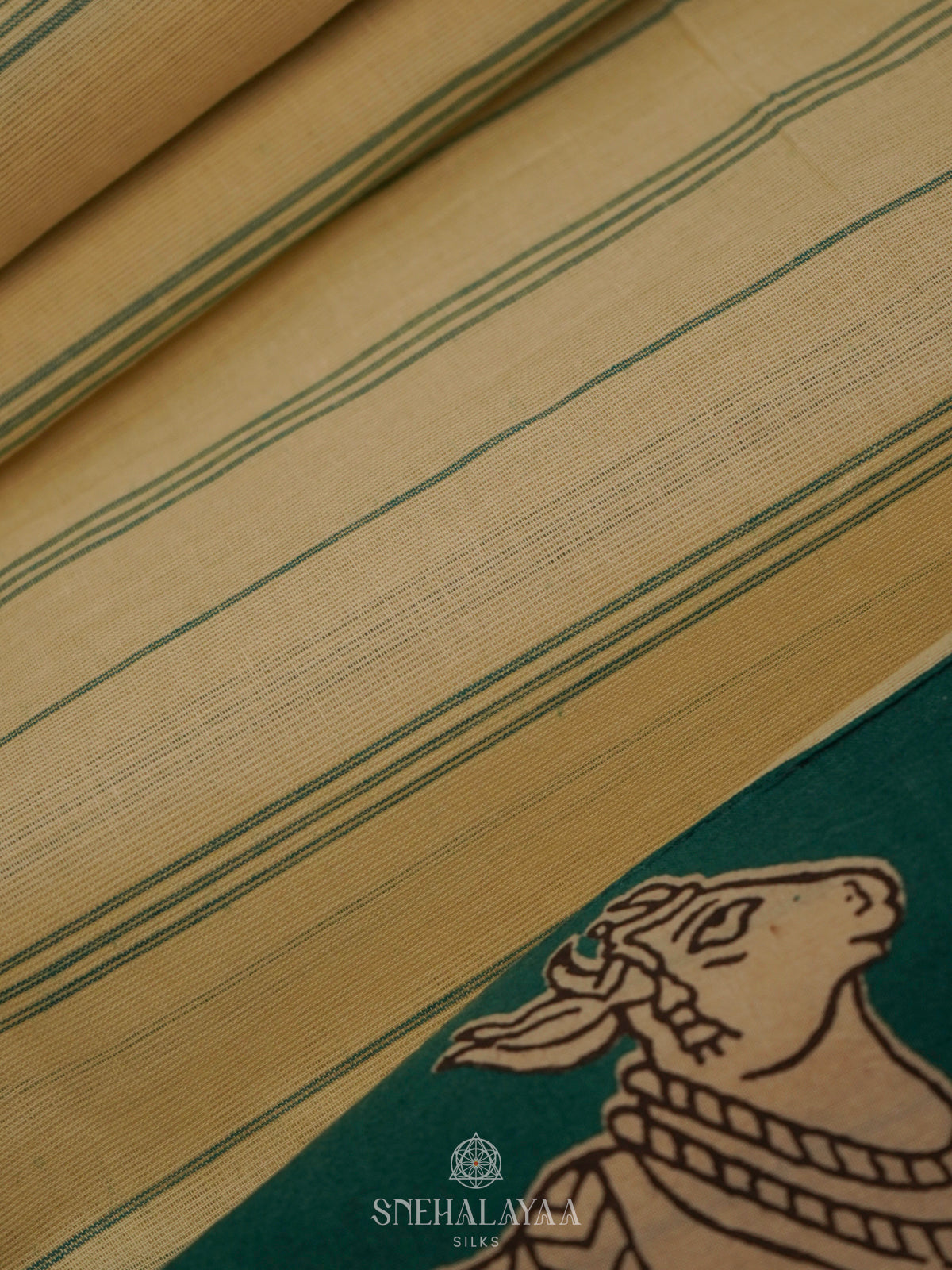 Cream Printed Cotton Saree